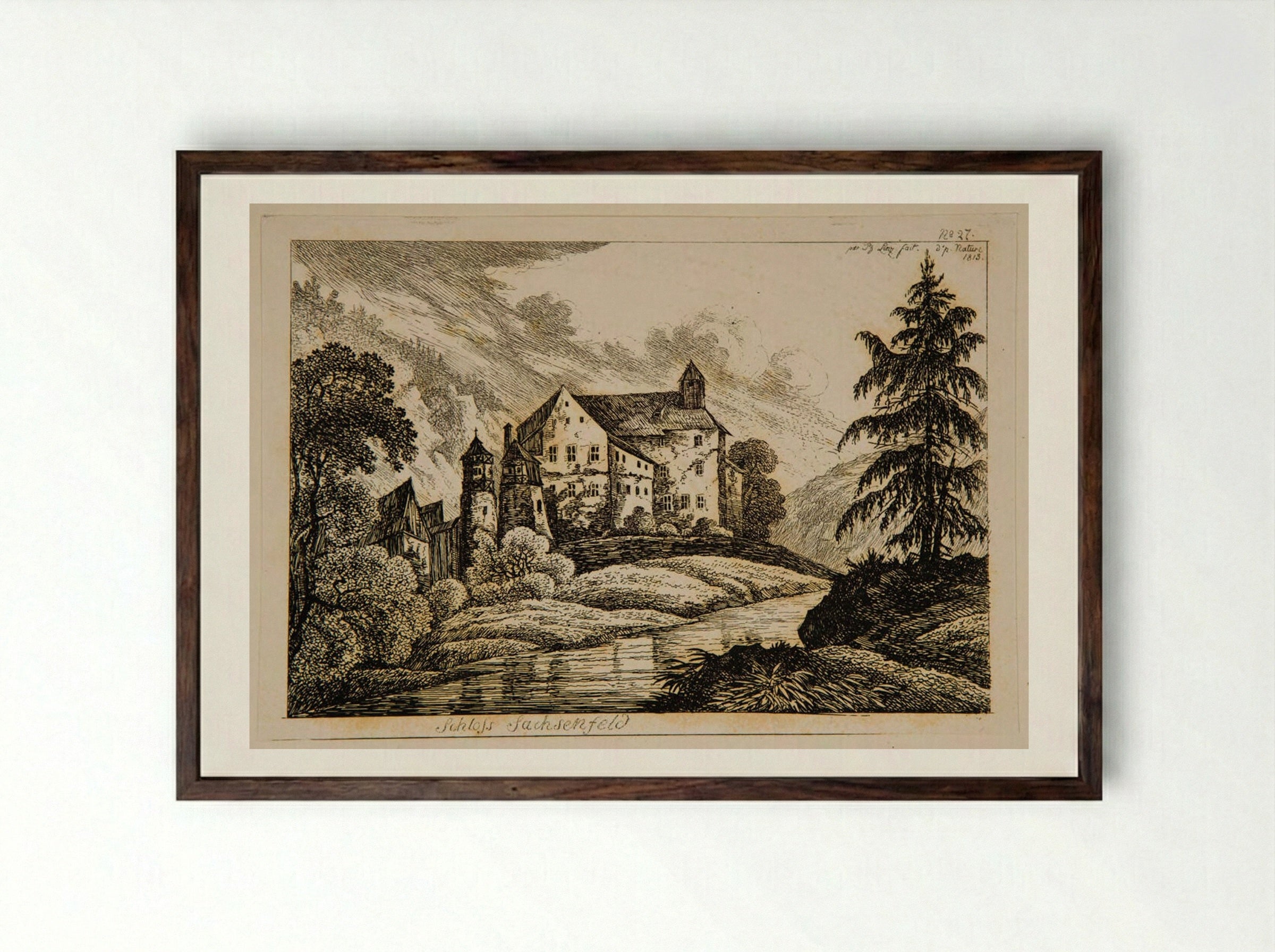Schloss Sachsenfeld - Johann Philipp Wilhelm Lenz - Framed Print Dark Wood