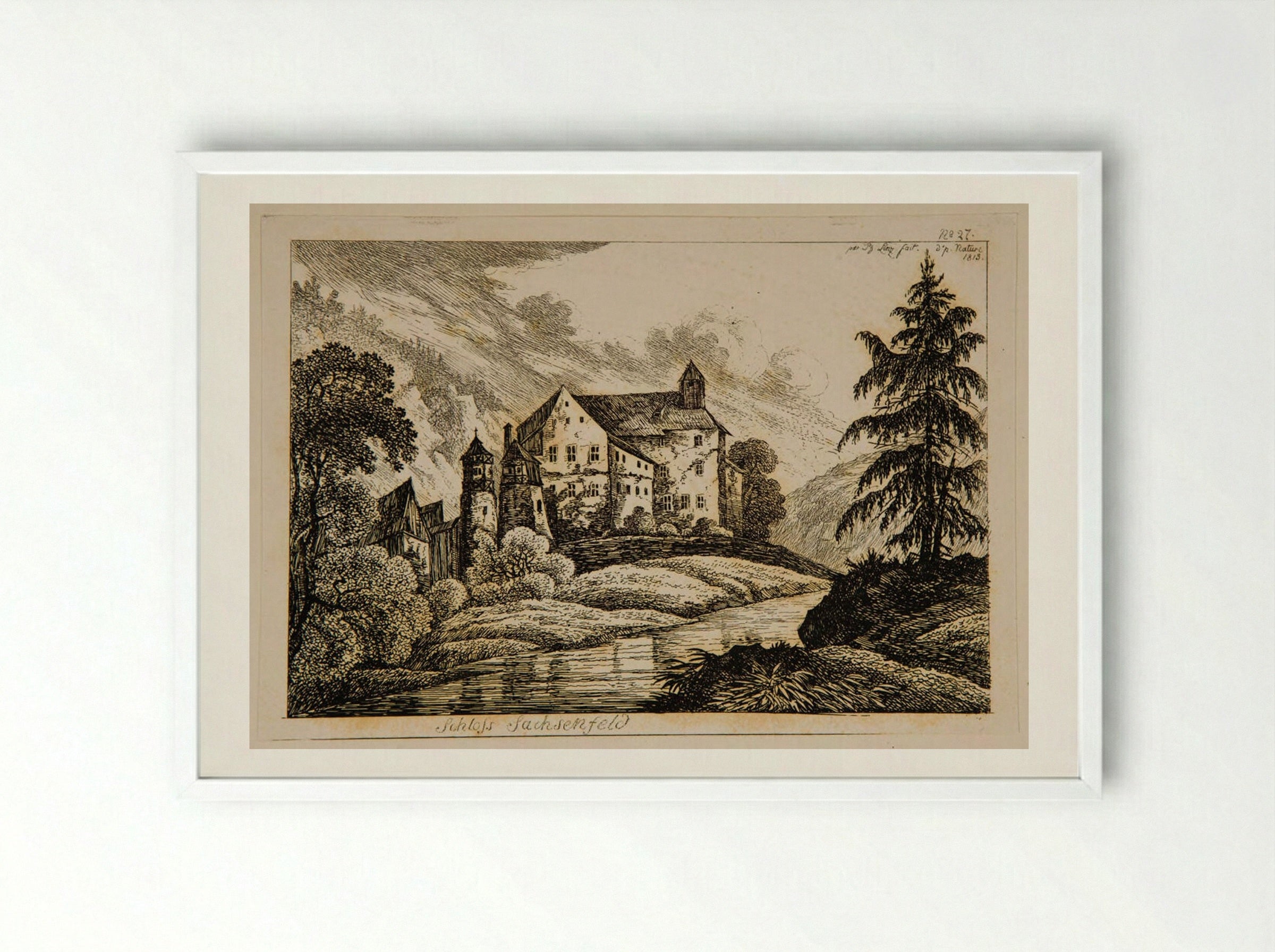 Schloss Sachsenfeld - Johann Philipp Wilhelm Lenz - Framed Print White