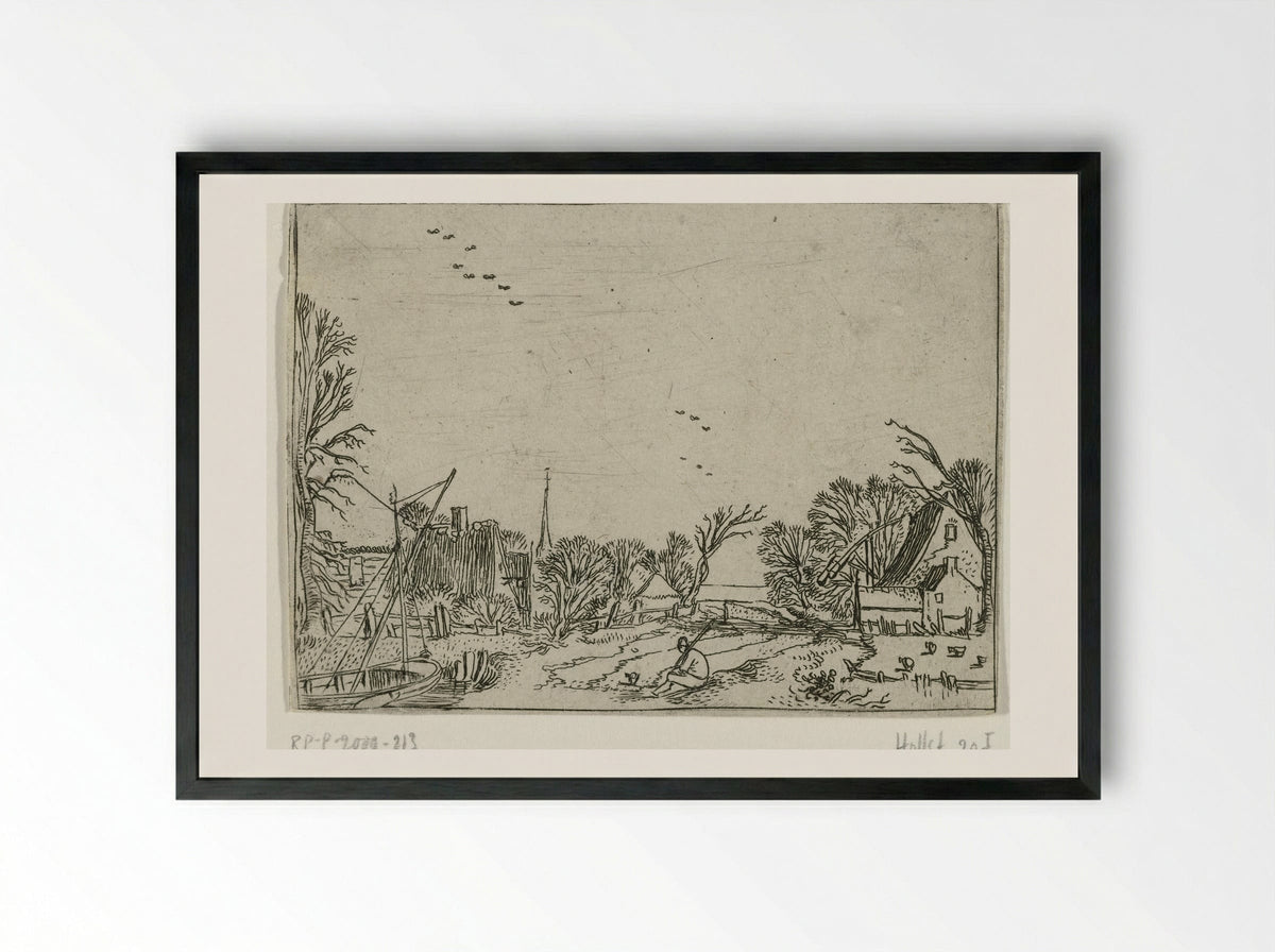 Het dorp (The Village) - Esaias van de Velde - Framed Print Black