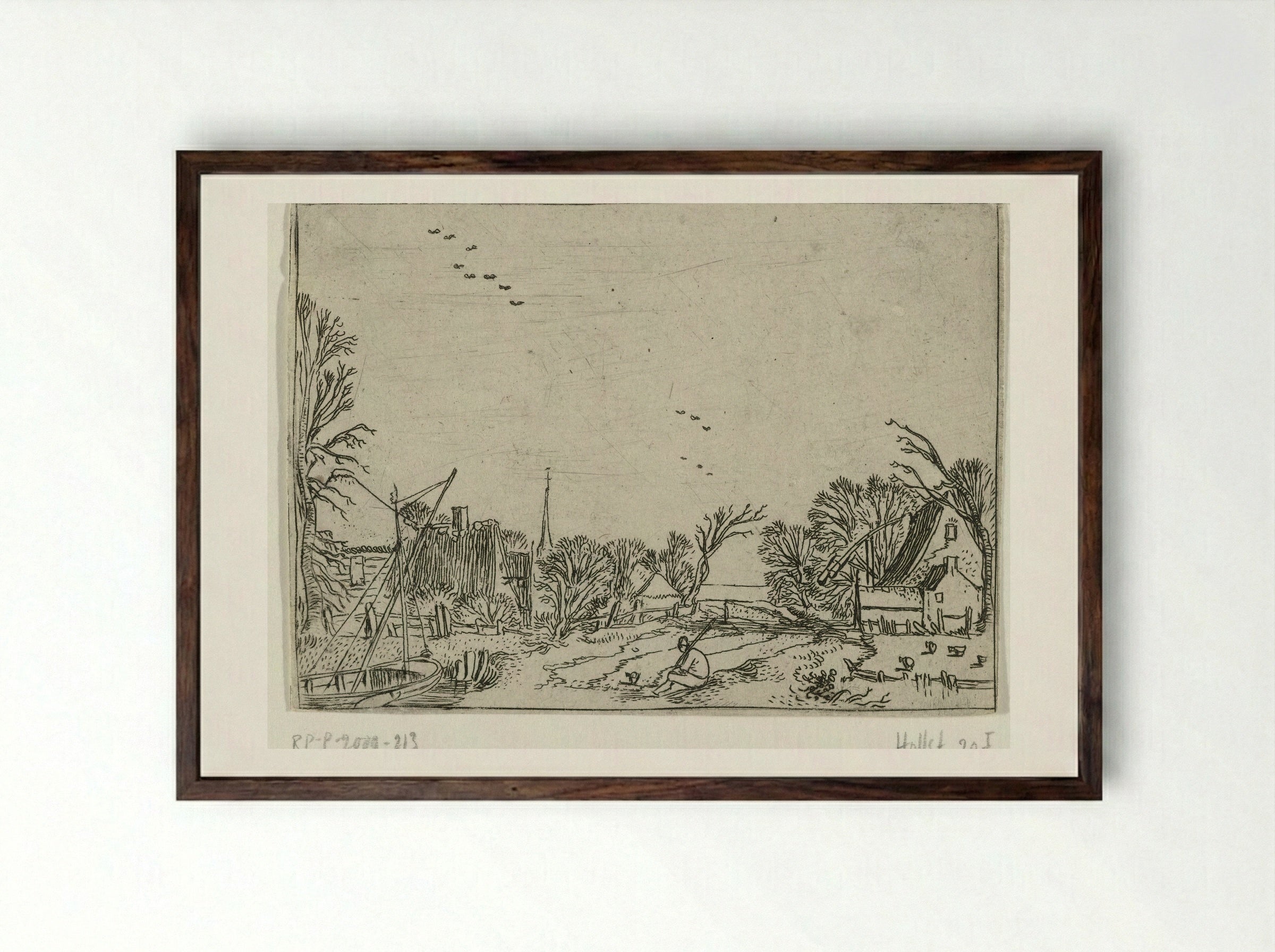 Het dorp (The Village) - Esaias van de Velde - Framed Print Dark Wood