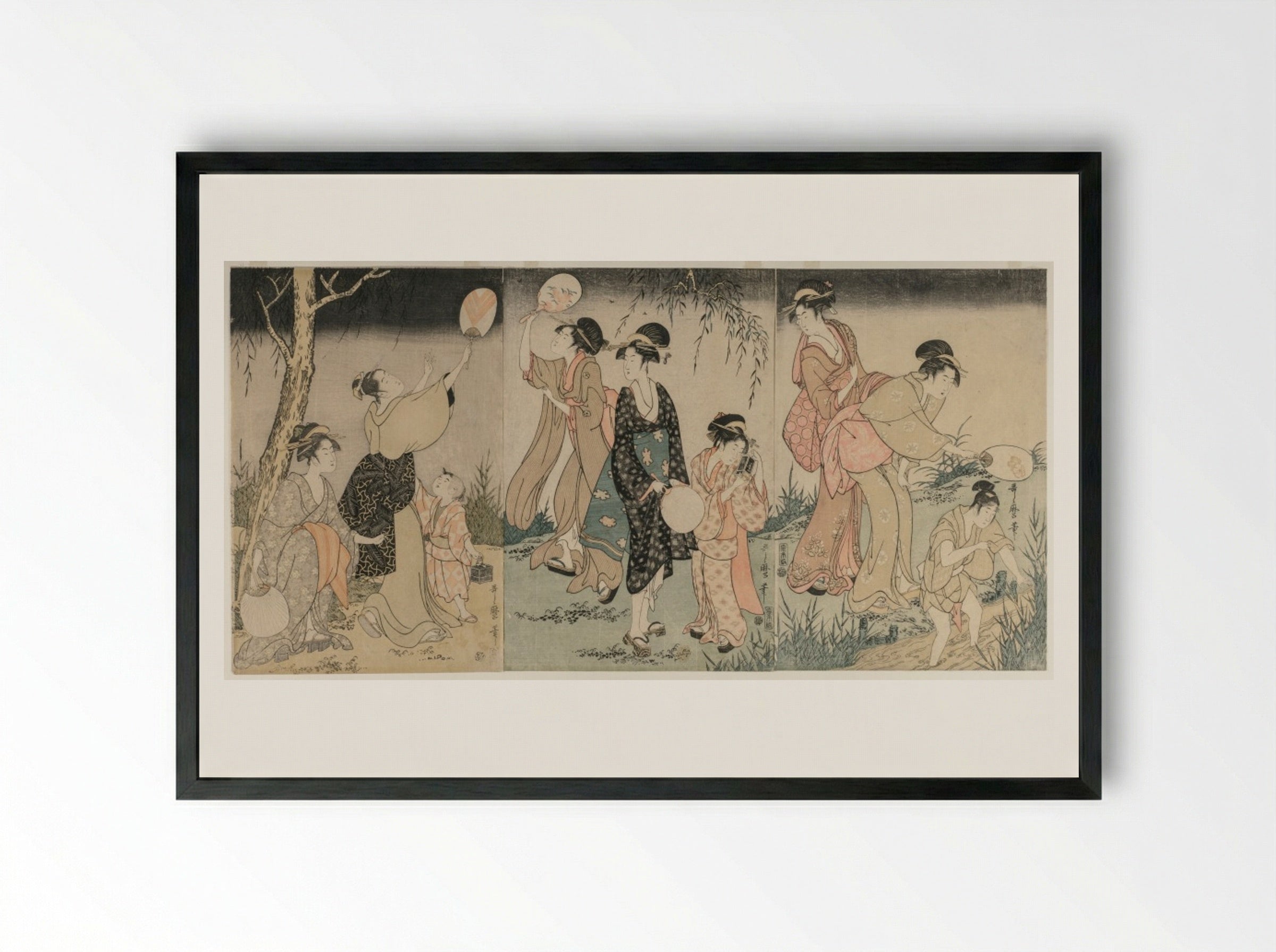 Catching Fireflies - Kitagawa Utamaro - Framed Print Black
