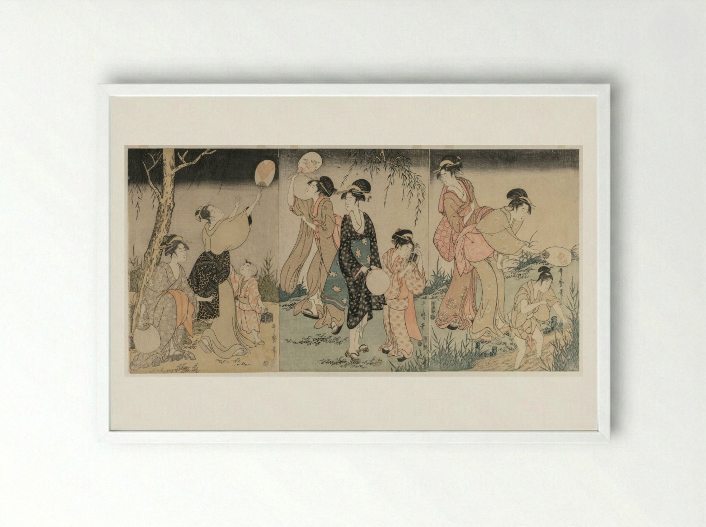 Catching Fireflies - Kitagawa Utamaro - Framed Print White