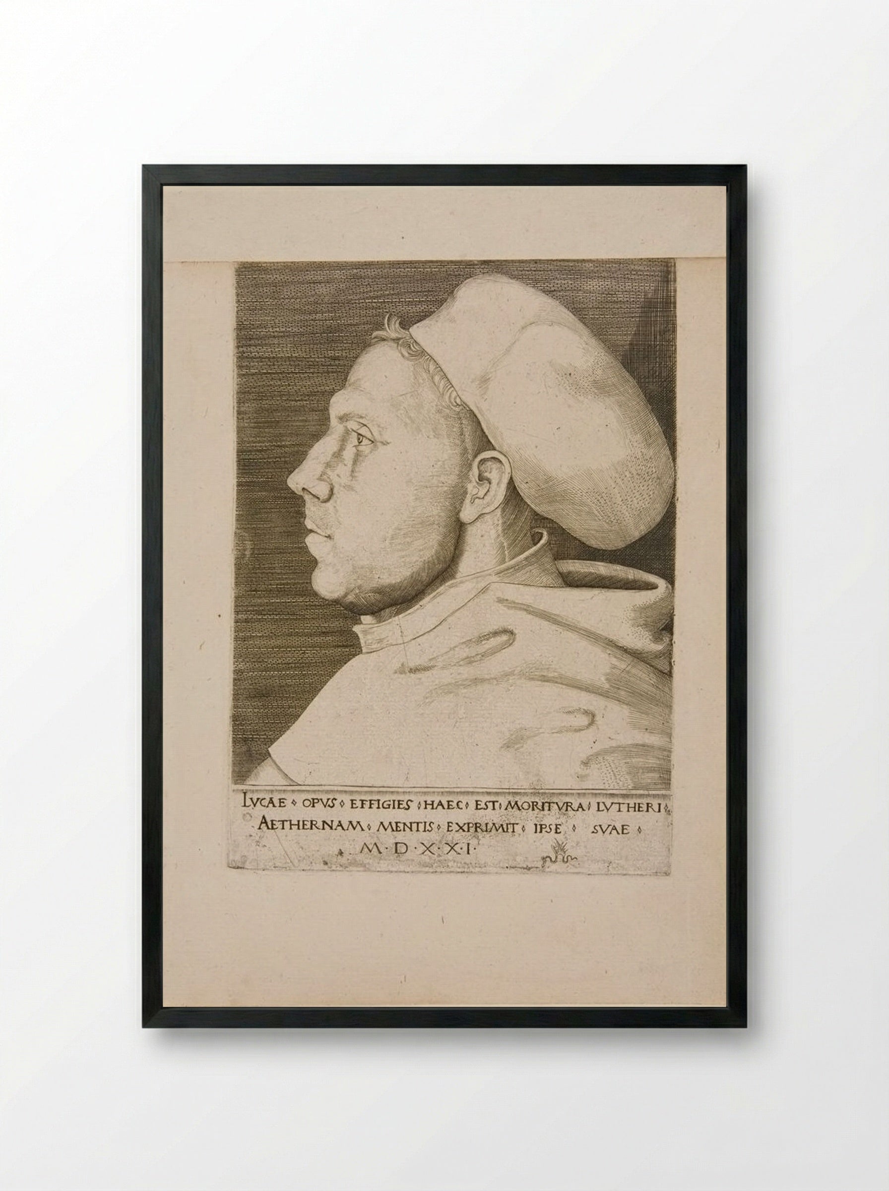 Martin Luther as an Augustinian Friar, with Cap - Lucas Cranach the Elder - Framed Print Black