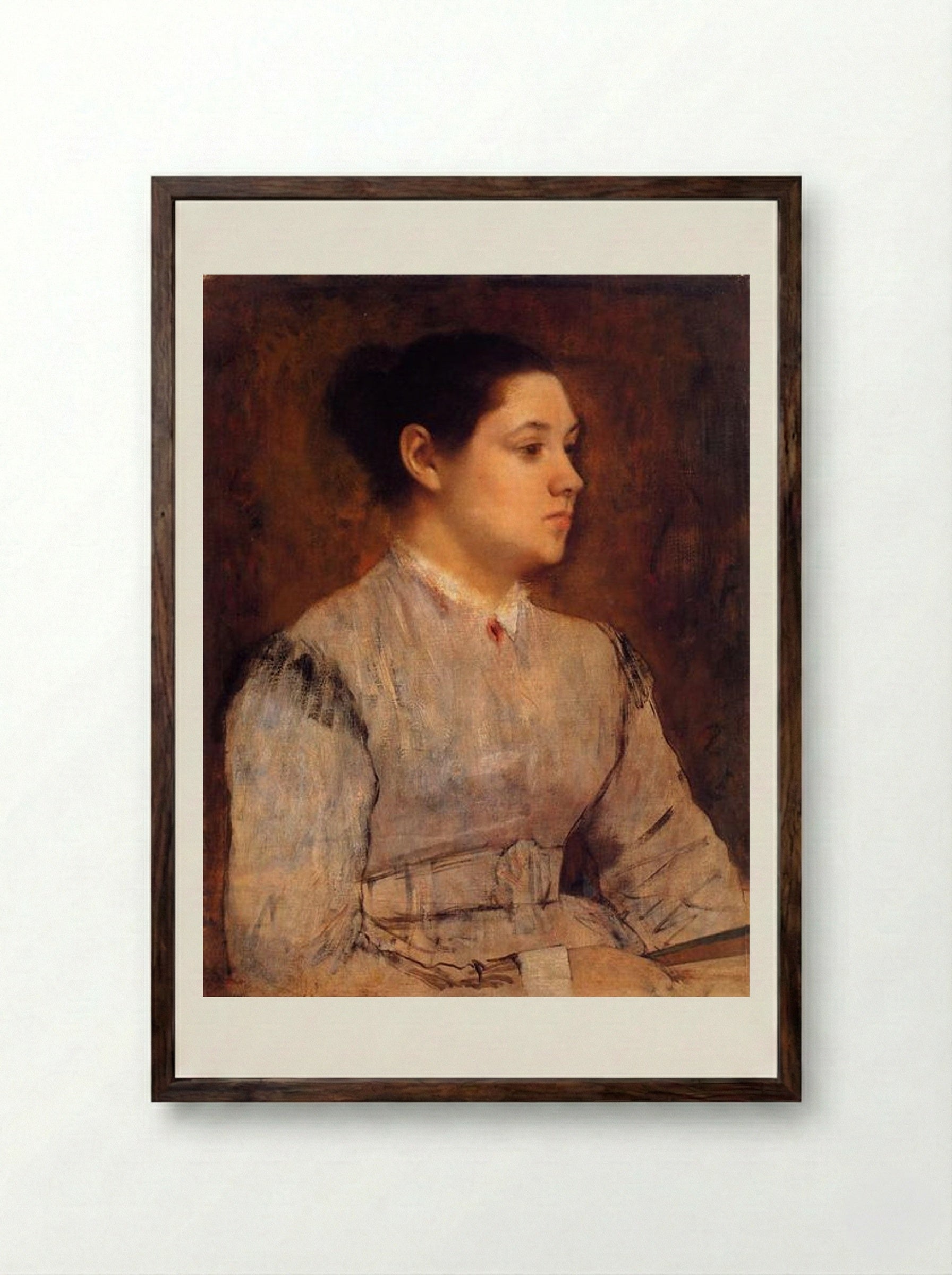 Portrait of a Young Woman - Edgar Degas - Framed Print Dark Wood