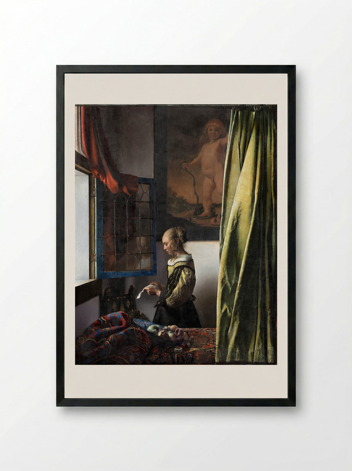 Girl Reading a Letter at an Open Window - Johannes Vermeer - Framed Print Black