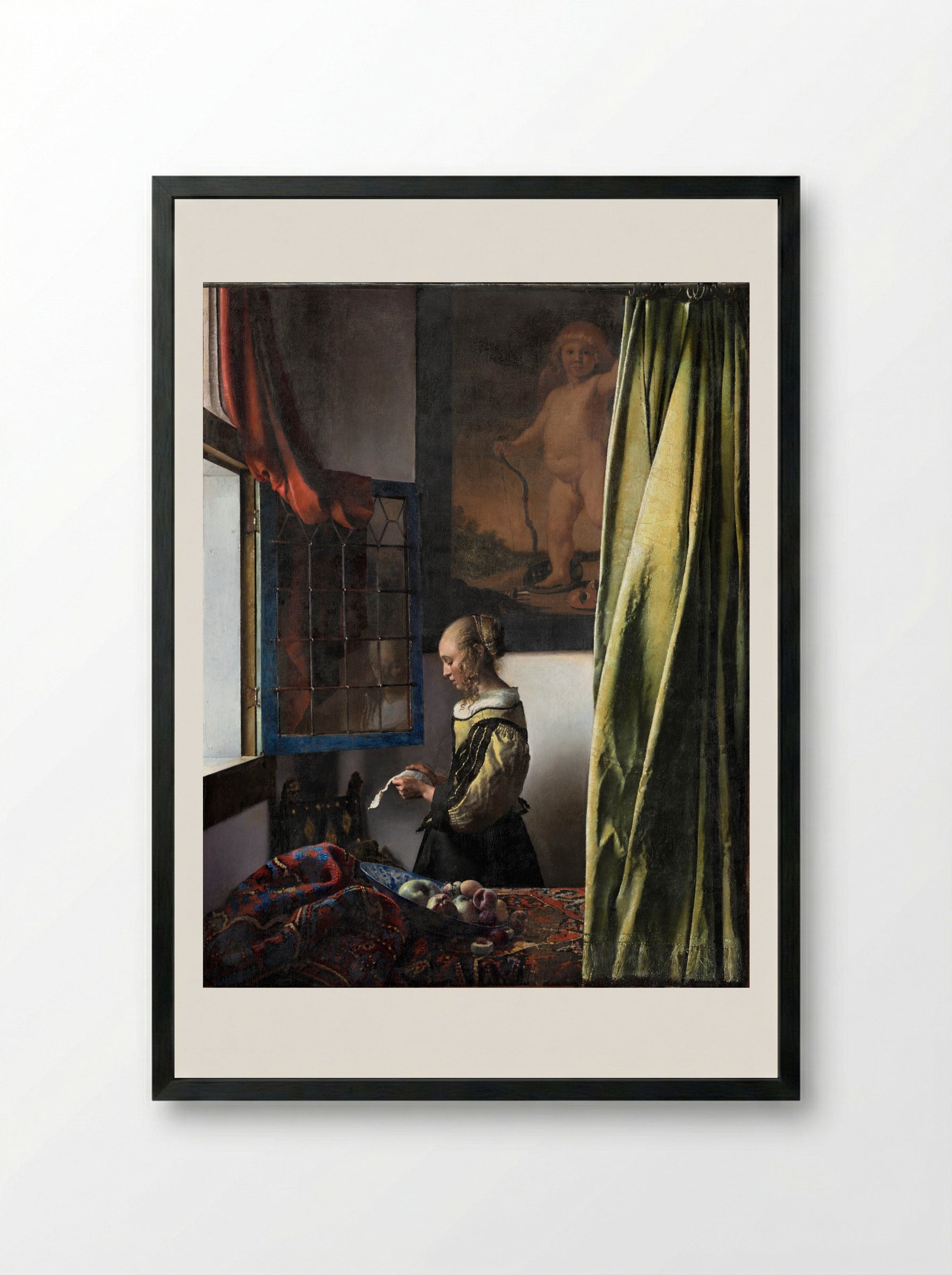 Girl Reading a Letter at an Open Window - Johannes Vermeer - Framed Print Black