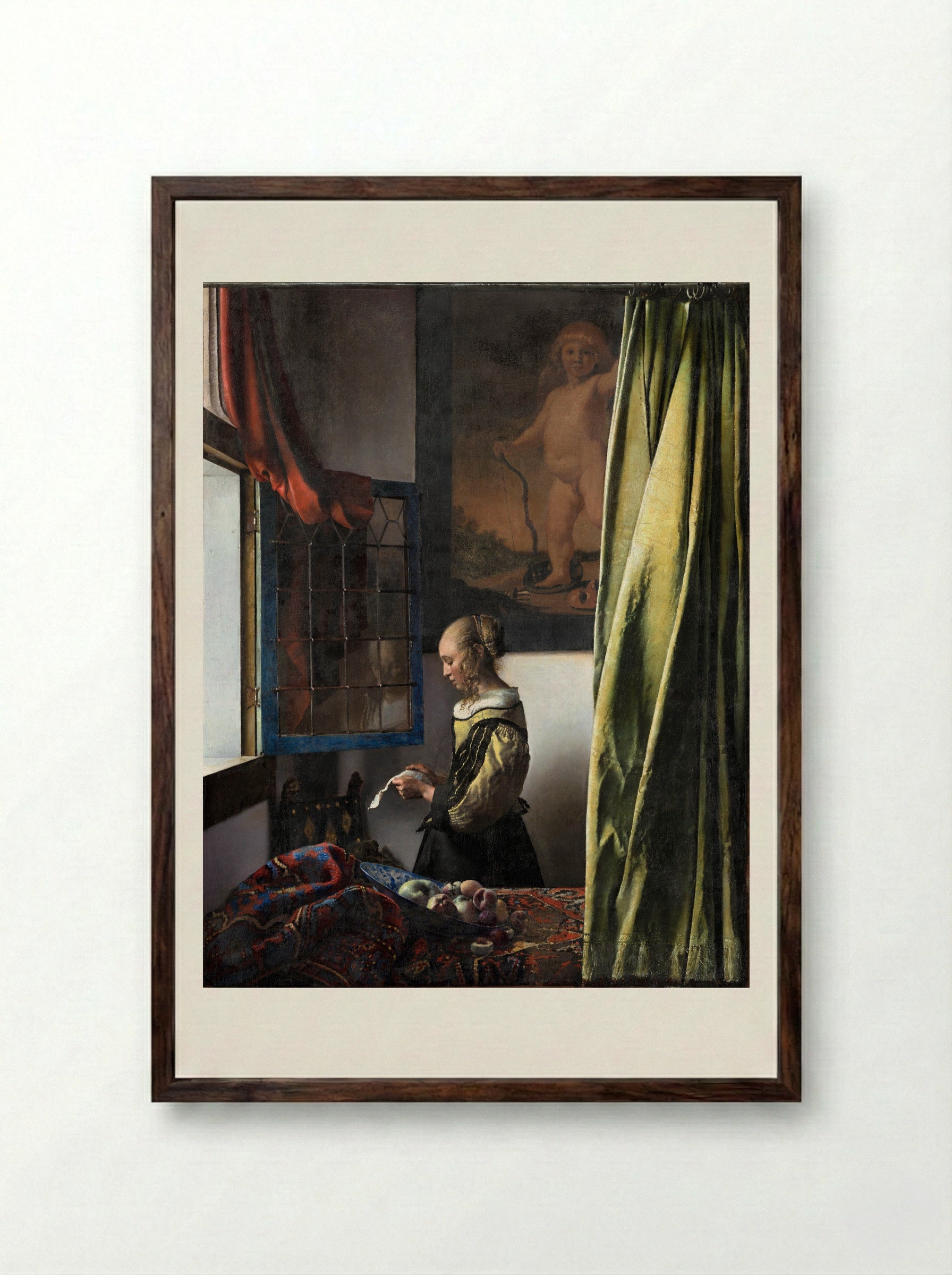Girl Reading a Letter at an Open Window - Johannes Vermeer - Framed Print Dark Wood