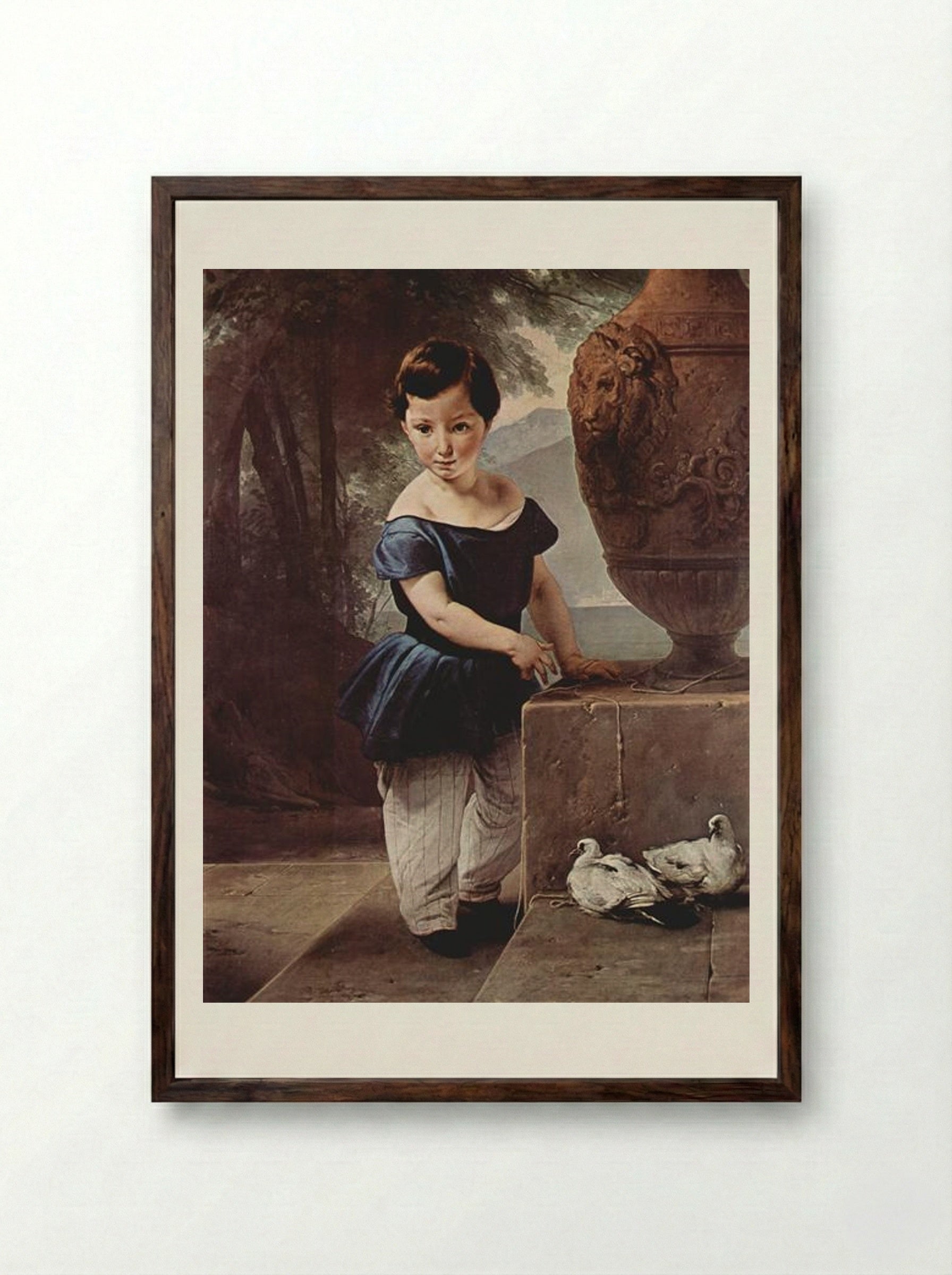 Portrait of Don Giulio Vigoni as a child - Francesco Hayez - Framed Print Dark Wood