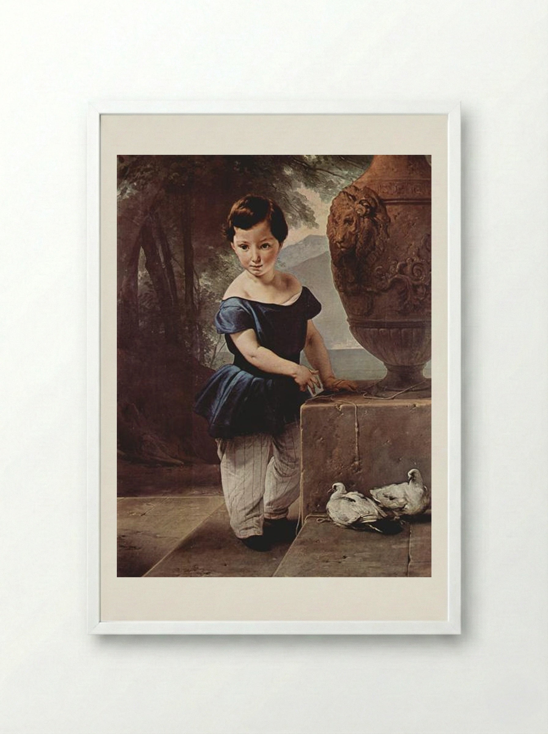 Portrait of Don Giulio Vigoni as a child - Francesco Hayez - Framed Print White