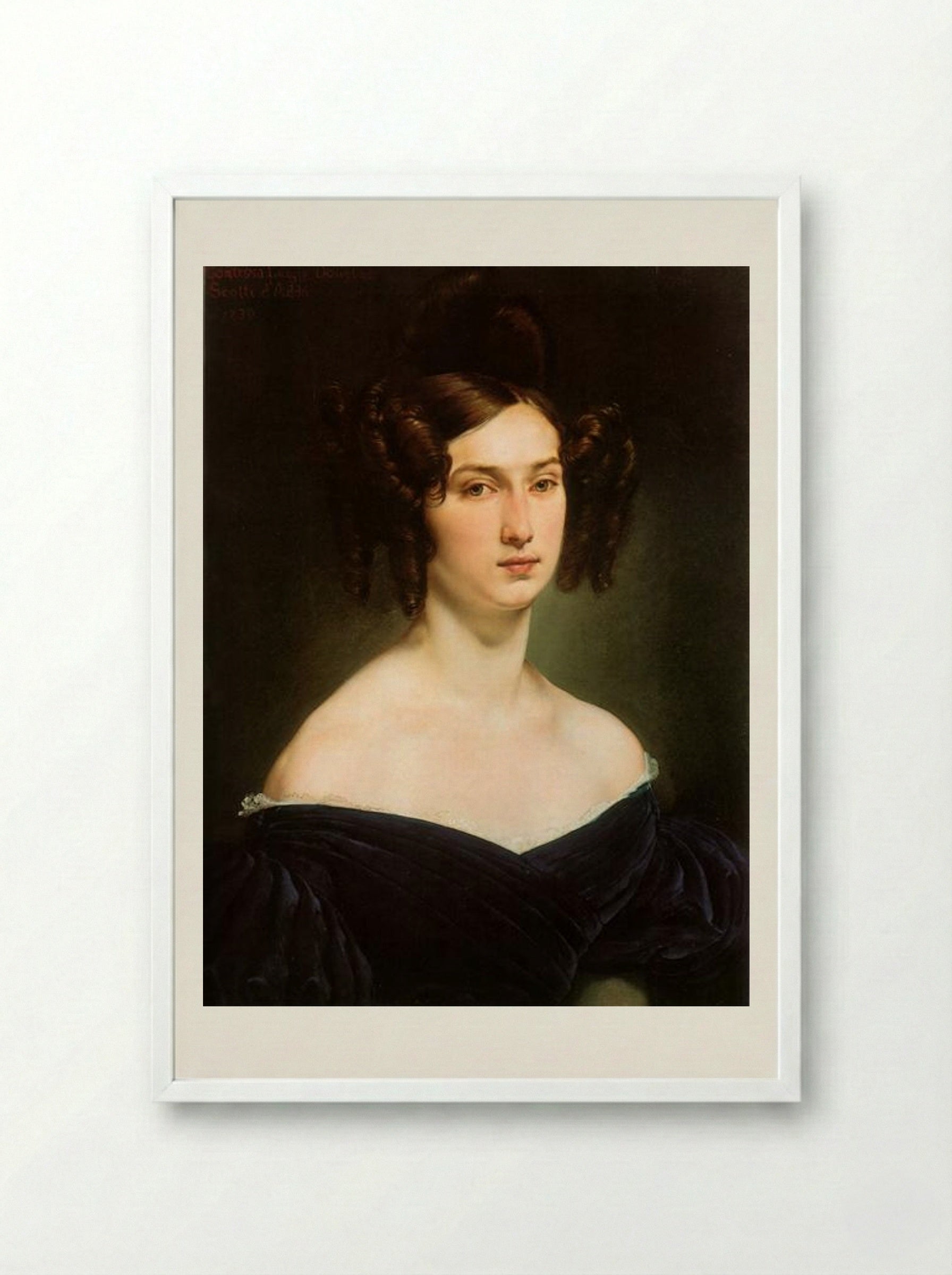 Portrait of Countess Luigia Douglas Scotti d'Adda - Francesco Hayez - Framed Print White
