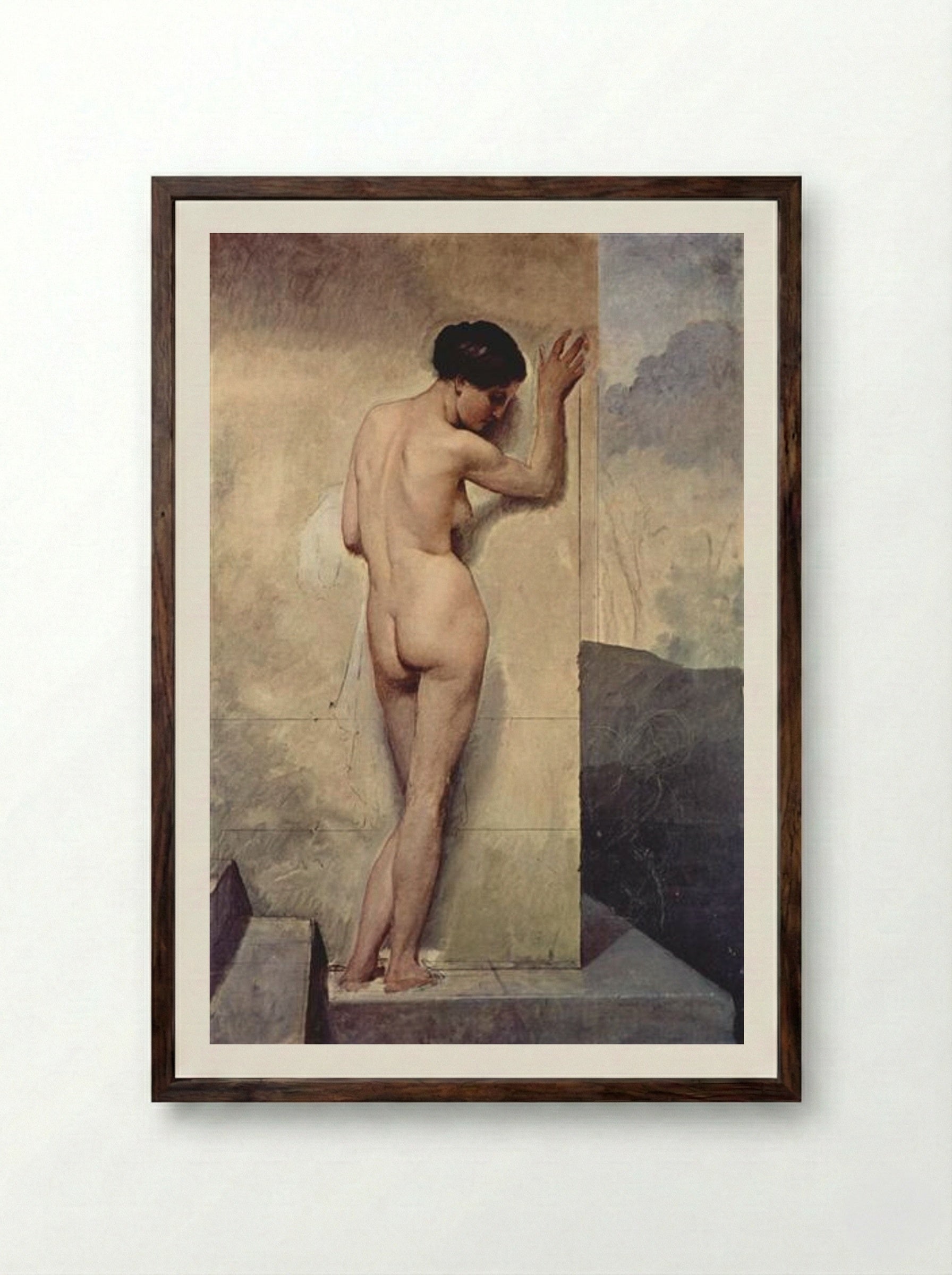 Female Nude (Study) - Francesco Hayez - Framed Print Dark Wood