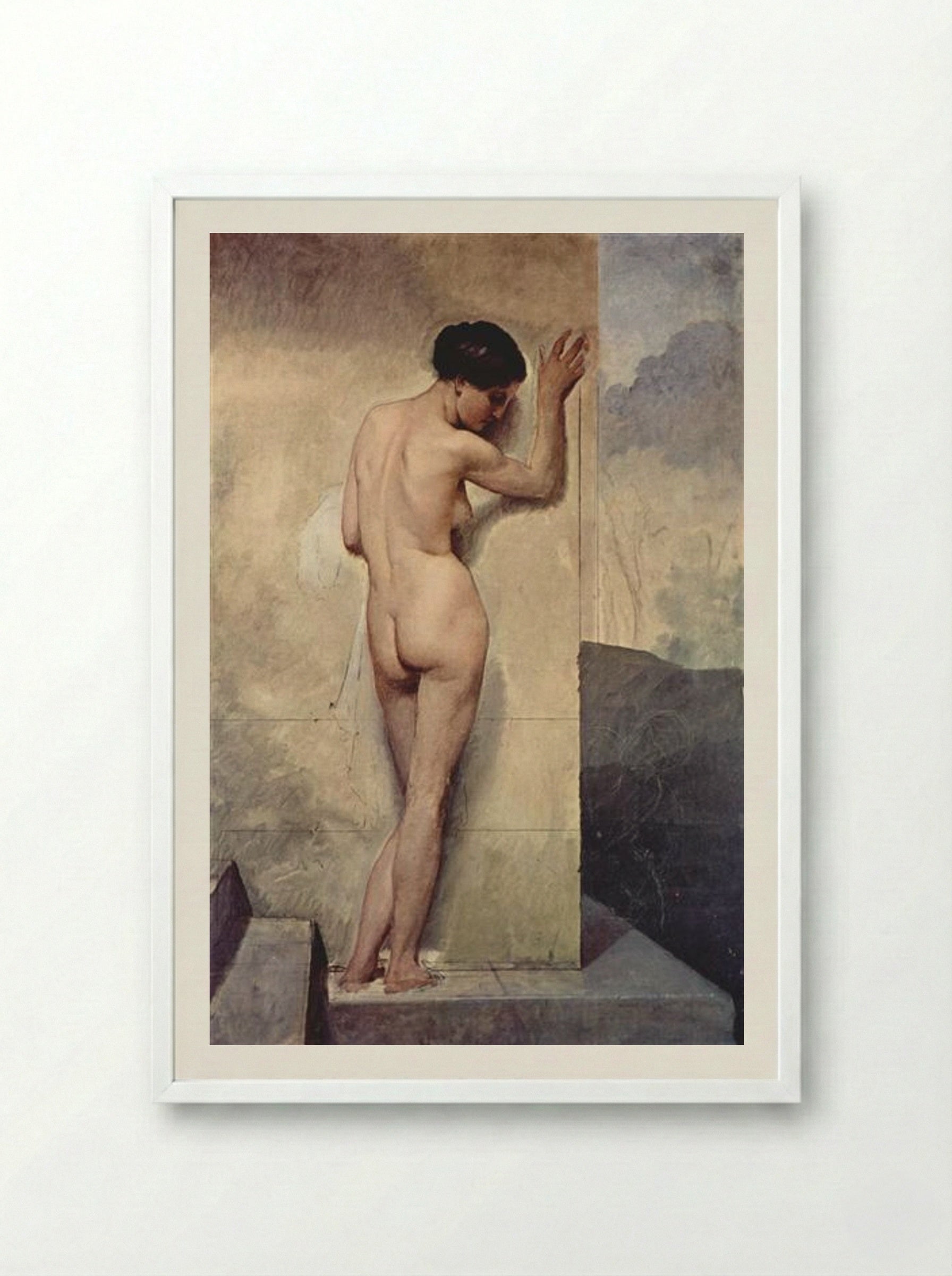 Female Nude (Study) - Francesco Hayez - Framed Print White