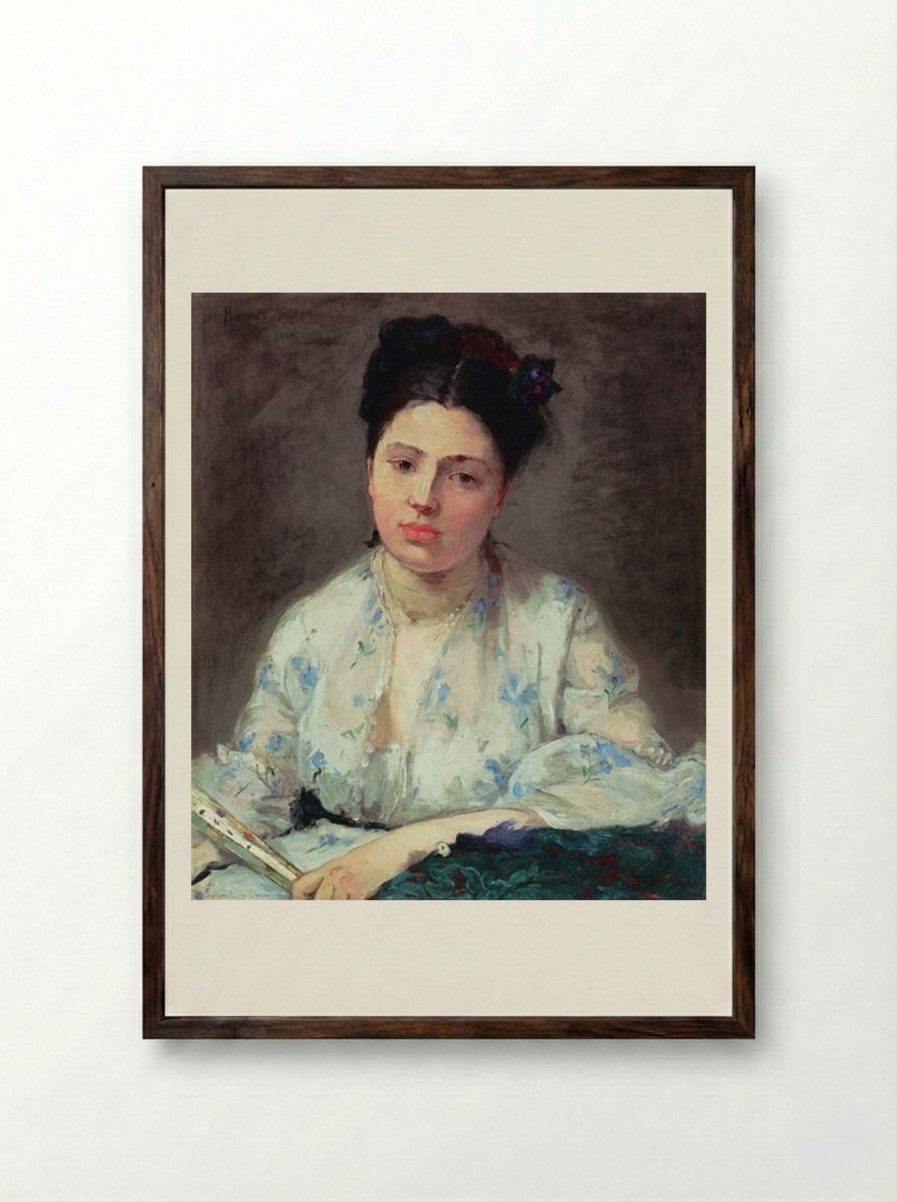 Young Woman Leaning - Berthe Morisot - Framed Print Dark Wood