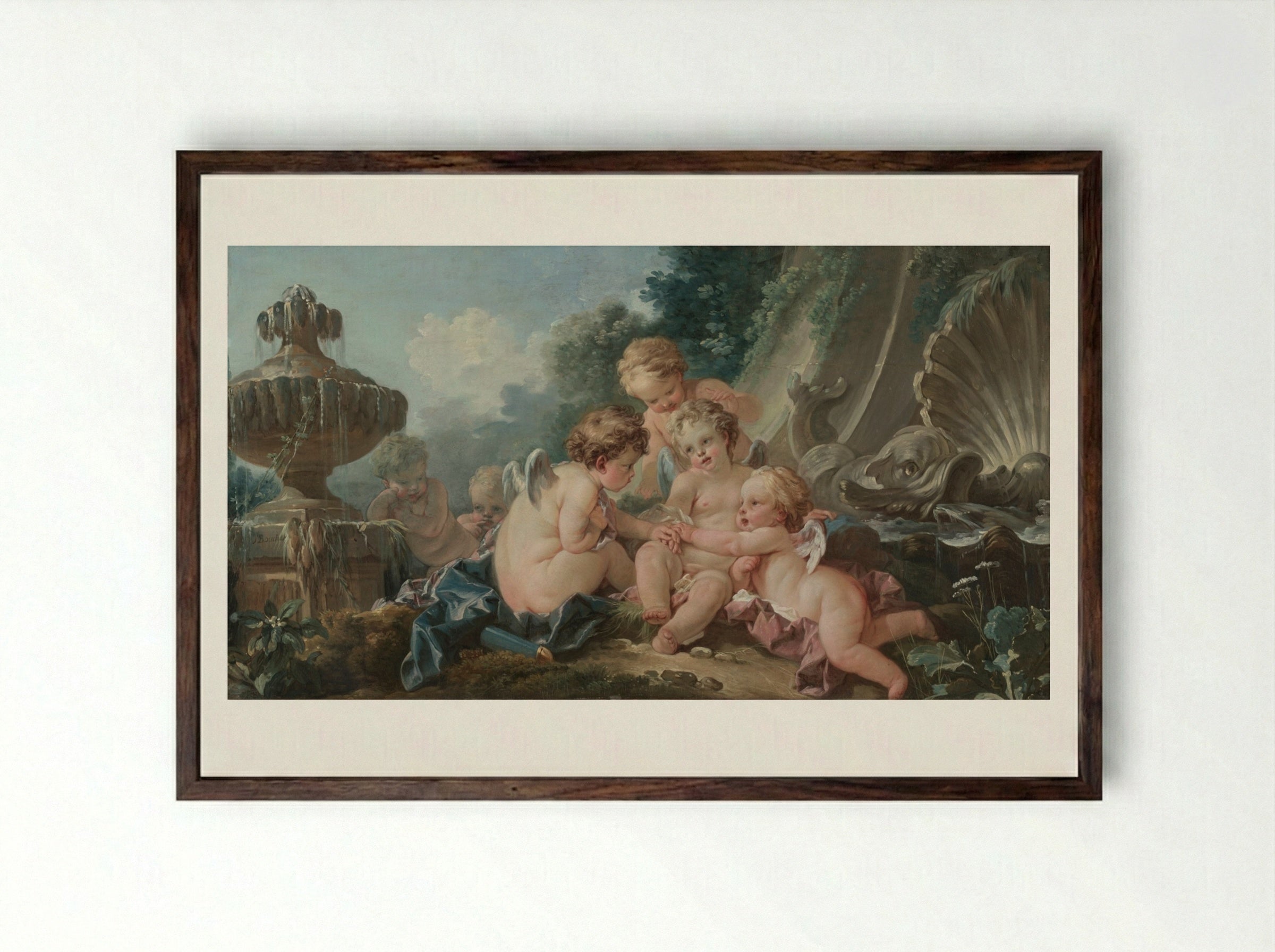 Cupids in Conspiracy - François Boucher - Framed Print Dark Wood