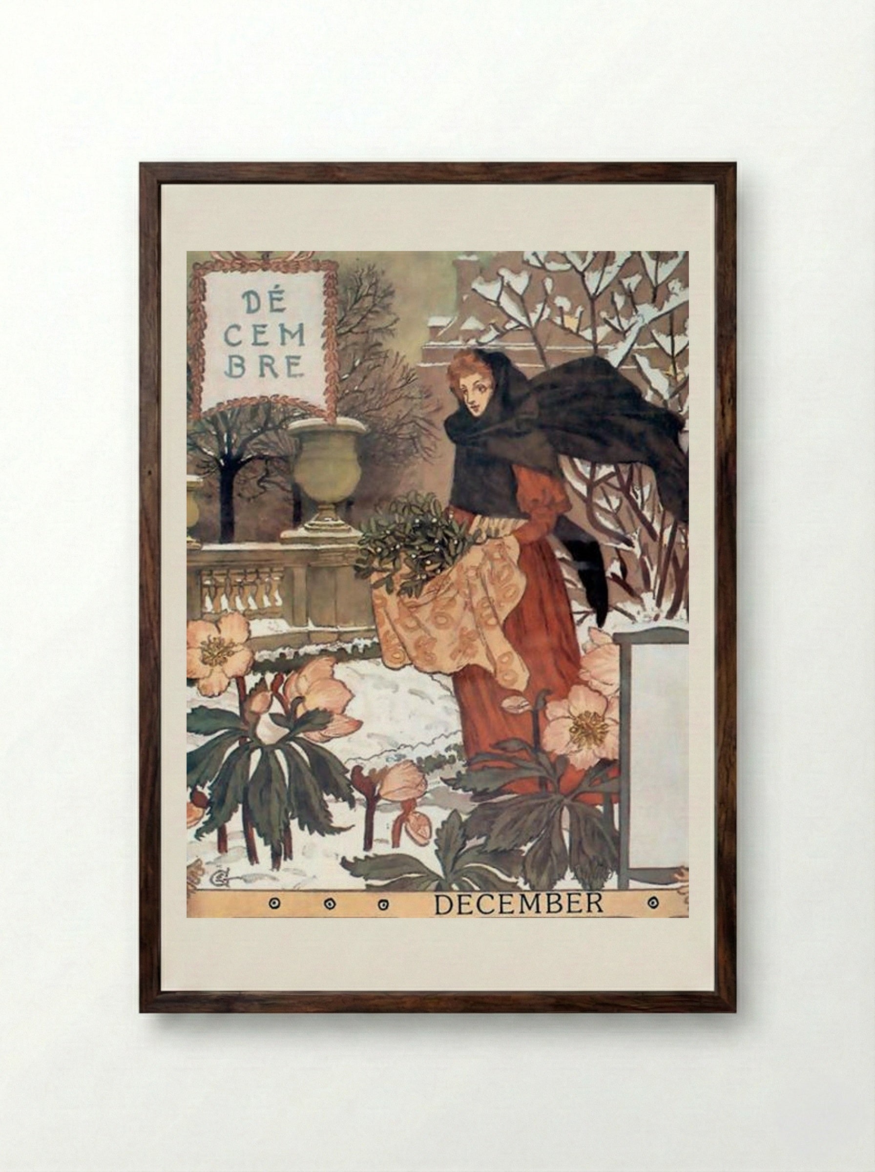 La Belle Jardinière - December - Eugène Grasset - Framed Print Dark Wood