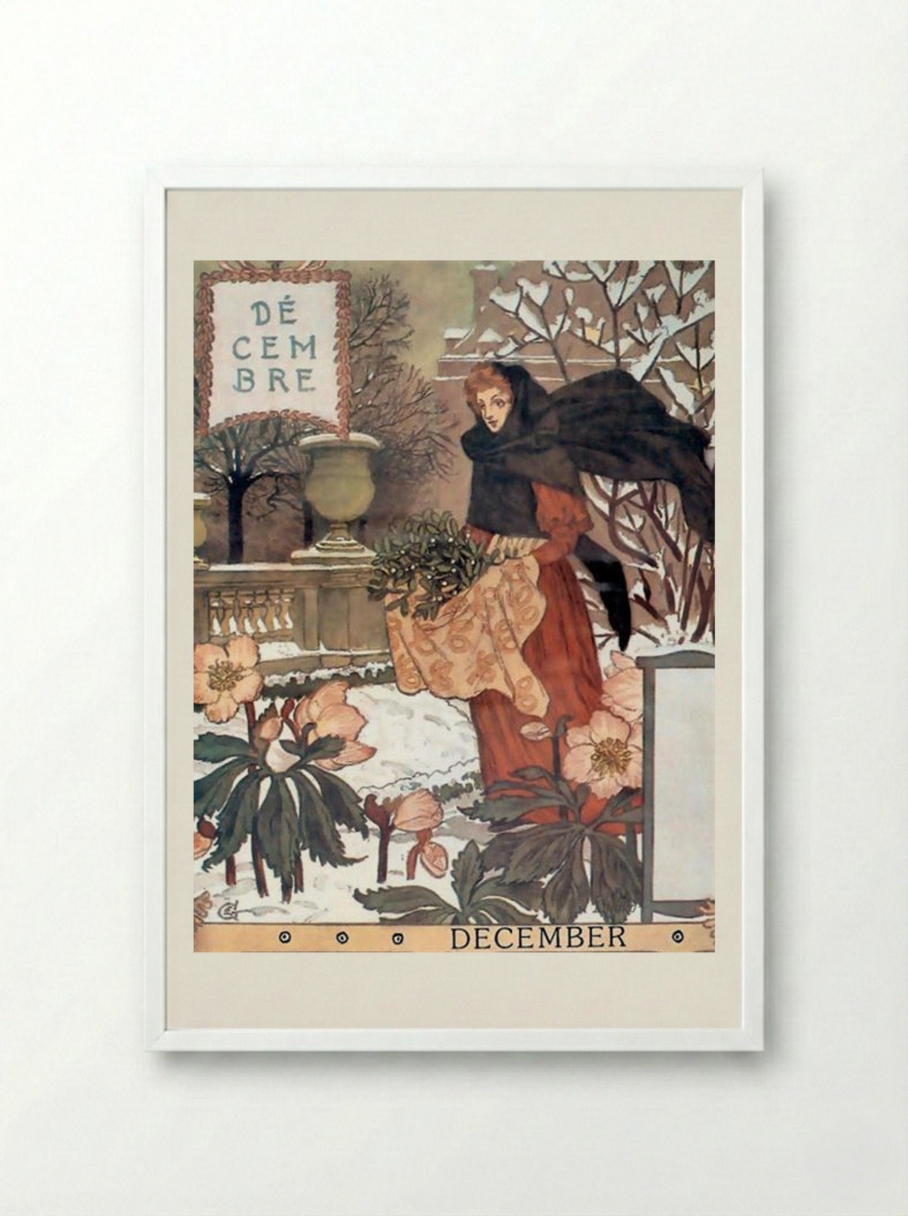 La Belle Jardinière - December - Eugène Grasset - Framed Print White