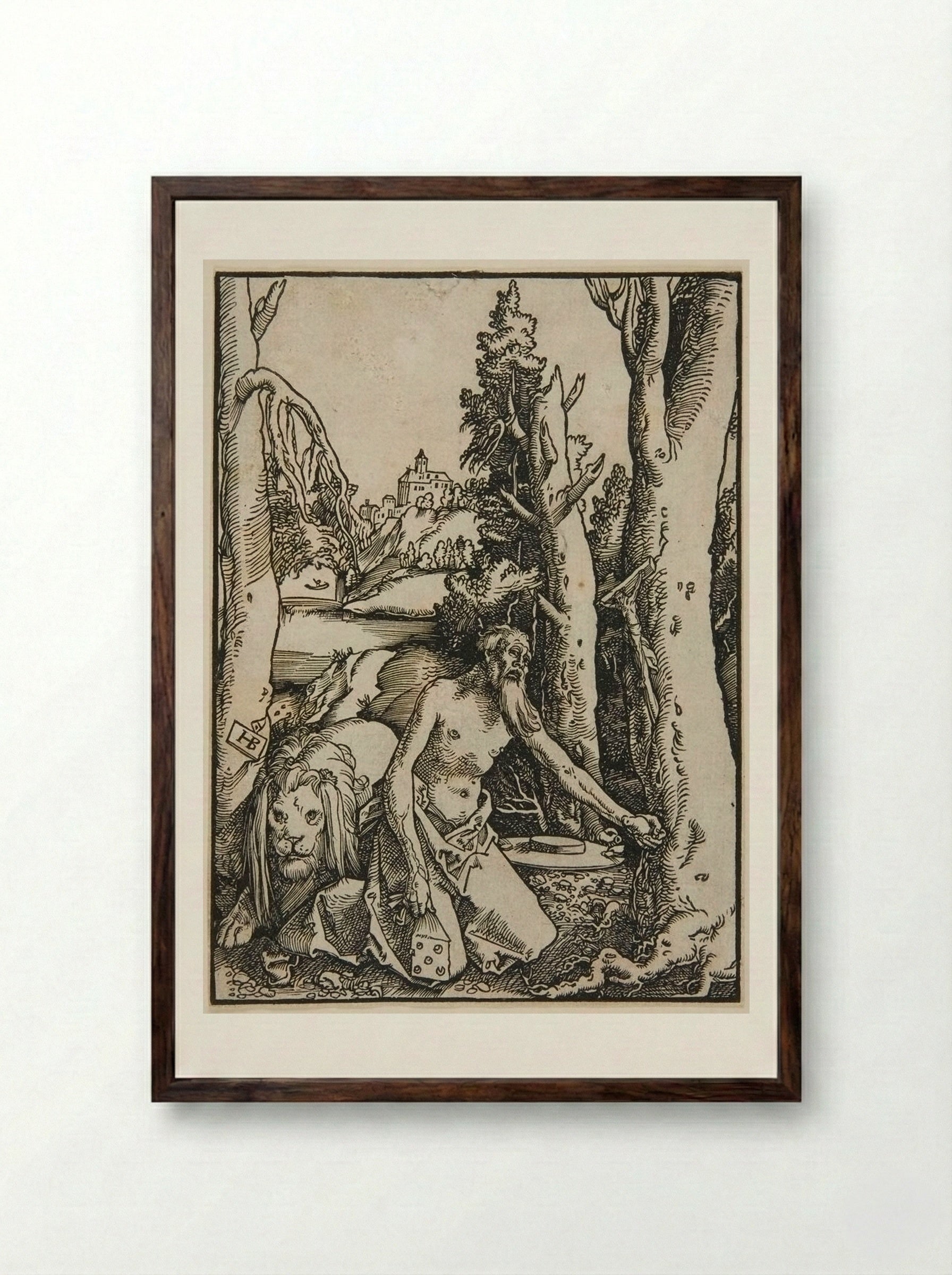 Saint Jerome in the Desert - Hans Baldung Grien - Framed Print Dark Wood