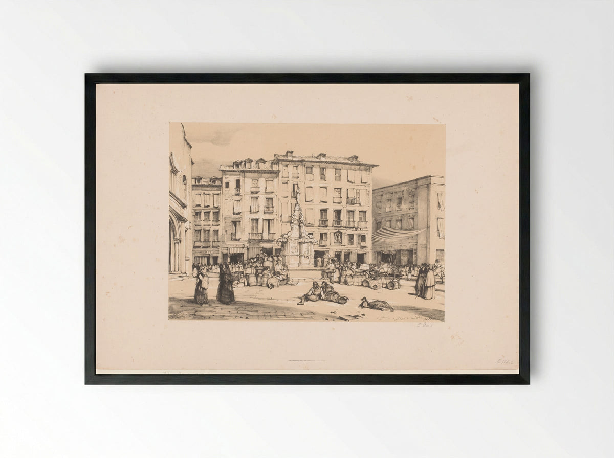 Schetsen van een reis naar Spanje: Puerta del Sol, te Madrid - John Frederick Lewis - Framed Print Black