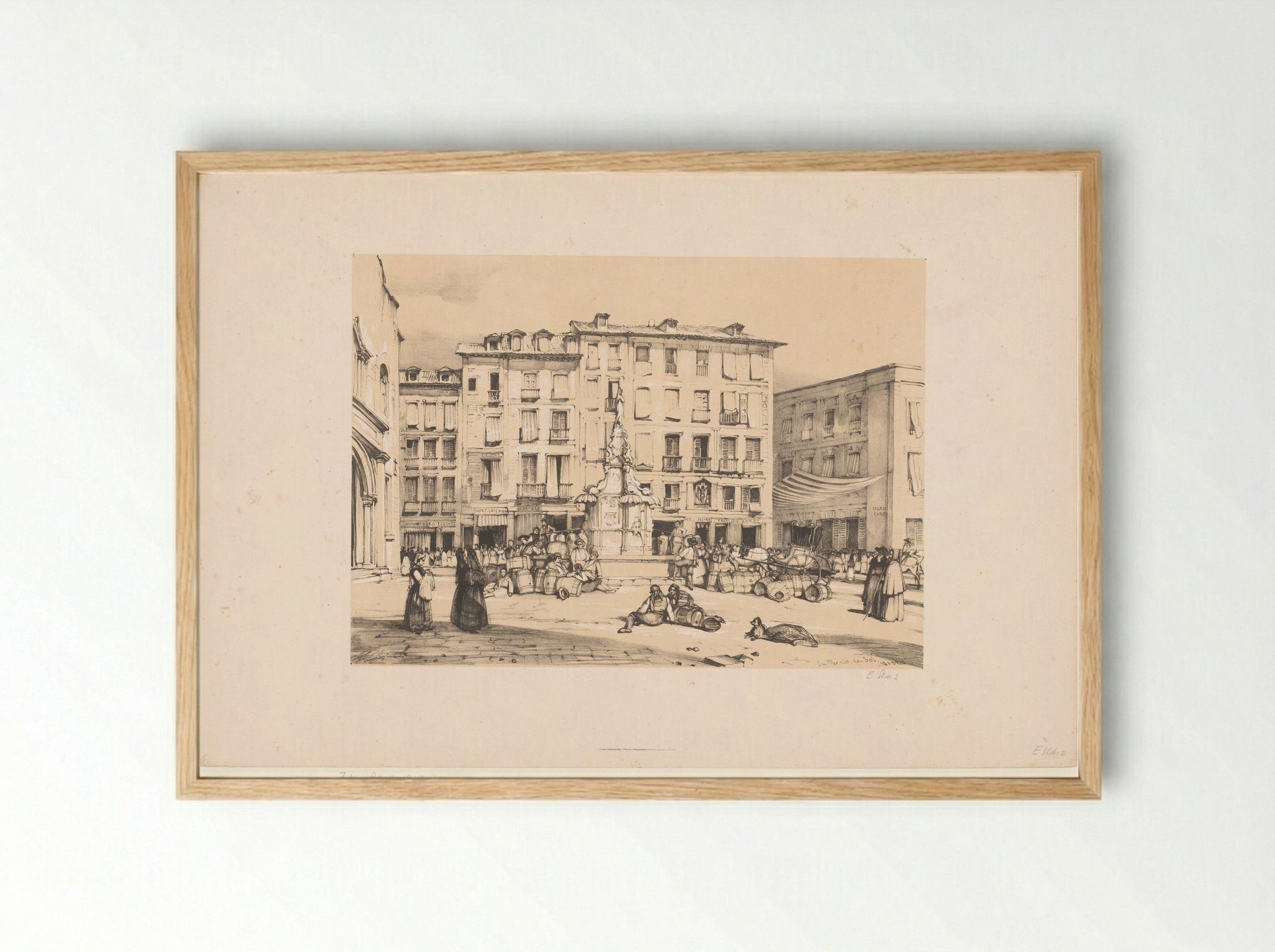 Schetsen van een reis naar Spanje: Puerta del Sol, te Madrid - John Frederick Lewis - Framed Print Wood
