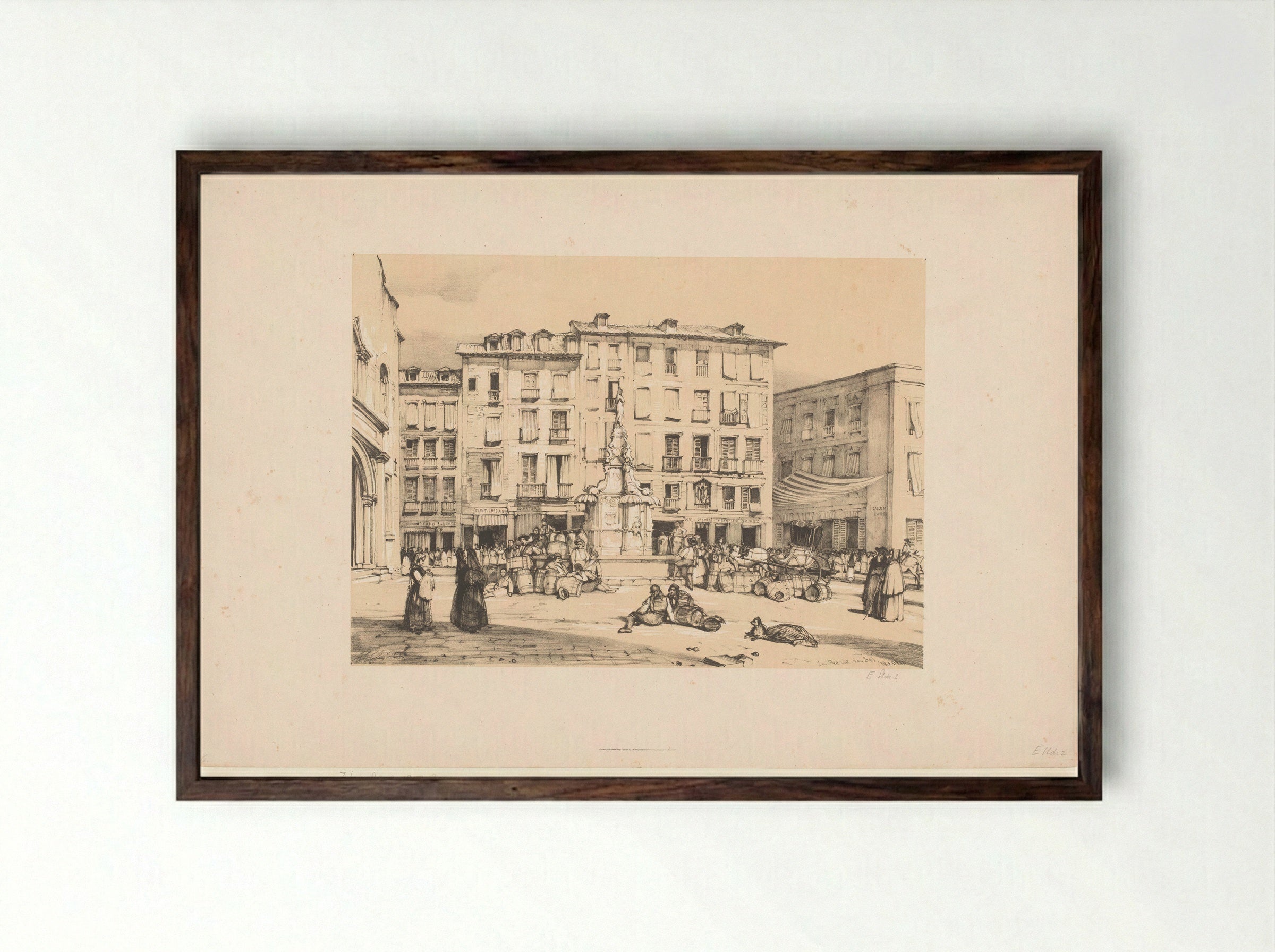 Schetsen van een reis naar Spanje: Puerta del Sol, te Madrid - John Frederick Lewis - Framed Print Dark Wood