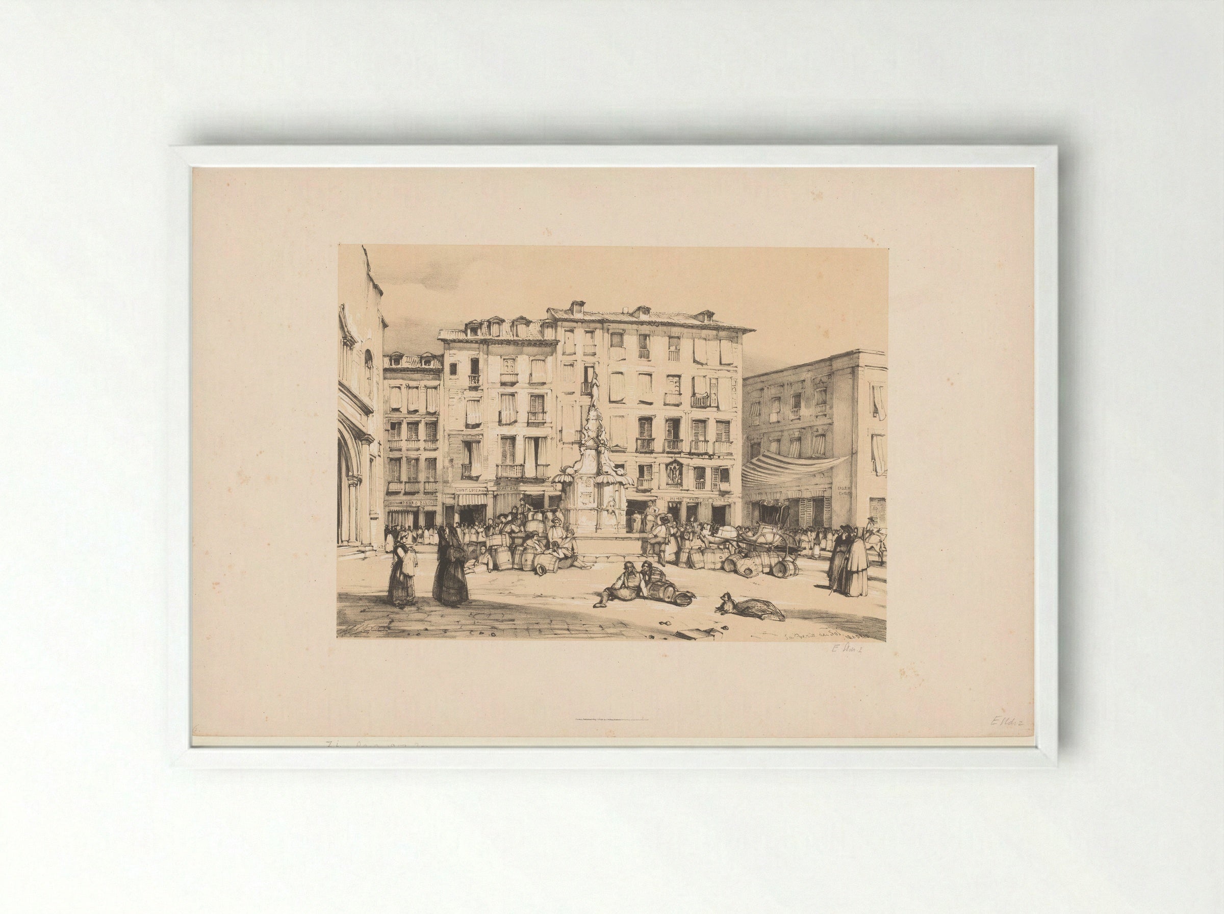 Schetsen van een reis naar Spanje: Puerta del Sol, te Madrid - John Frederick Lewis - Framed Print White