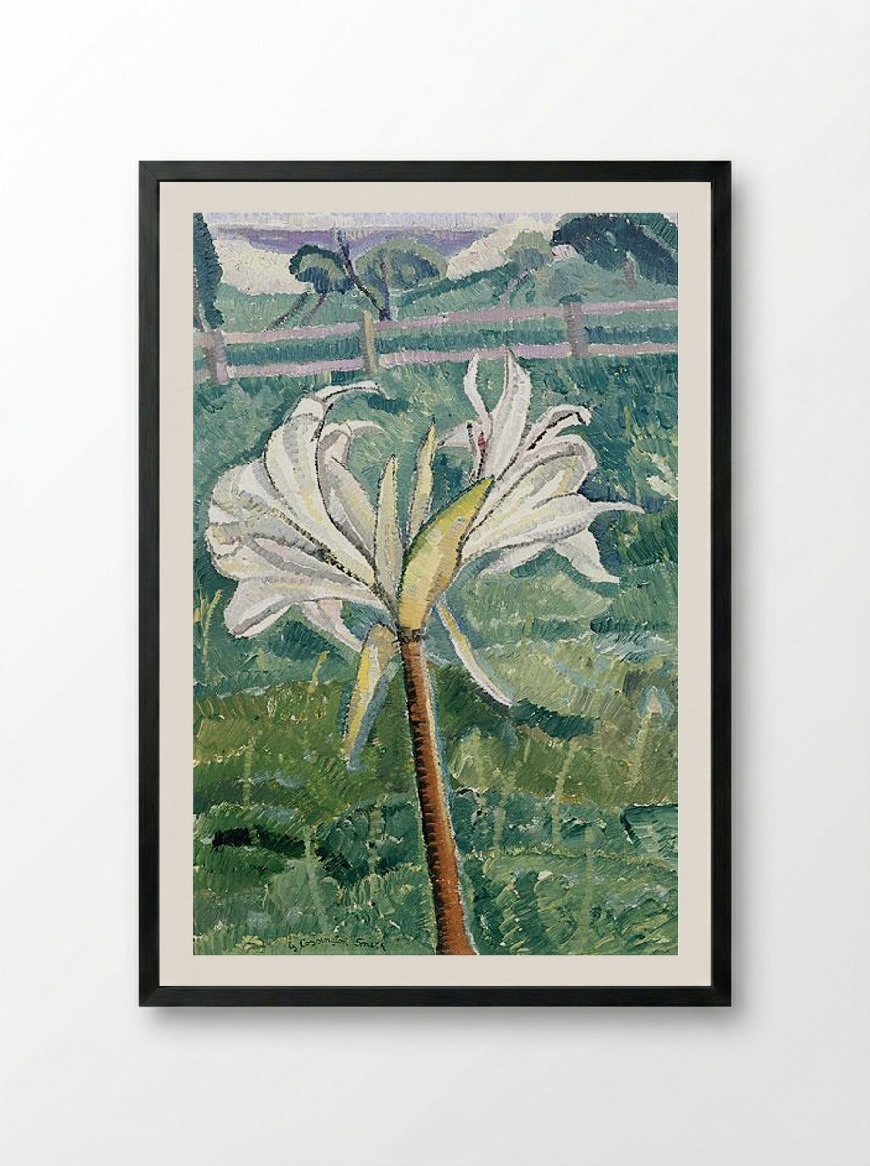 Lily growing in a field by the sea - Grace Cossington Smith - Framed Print Black