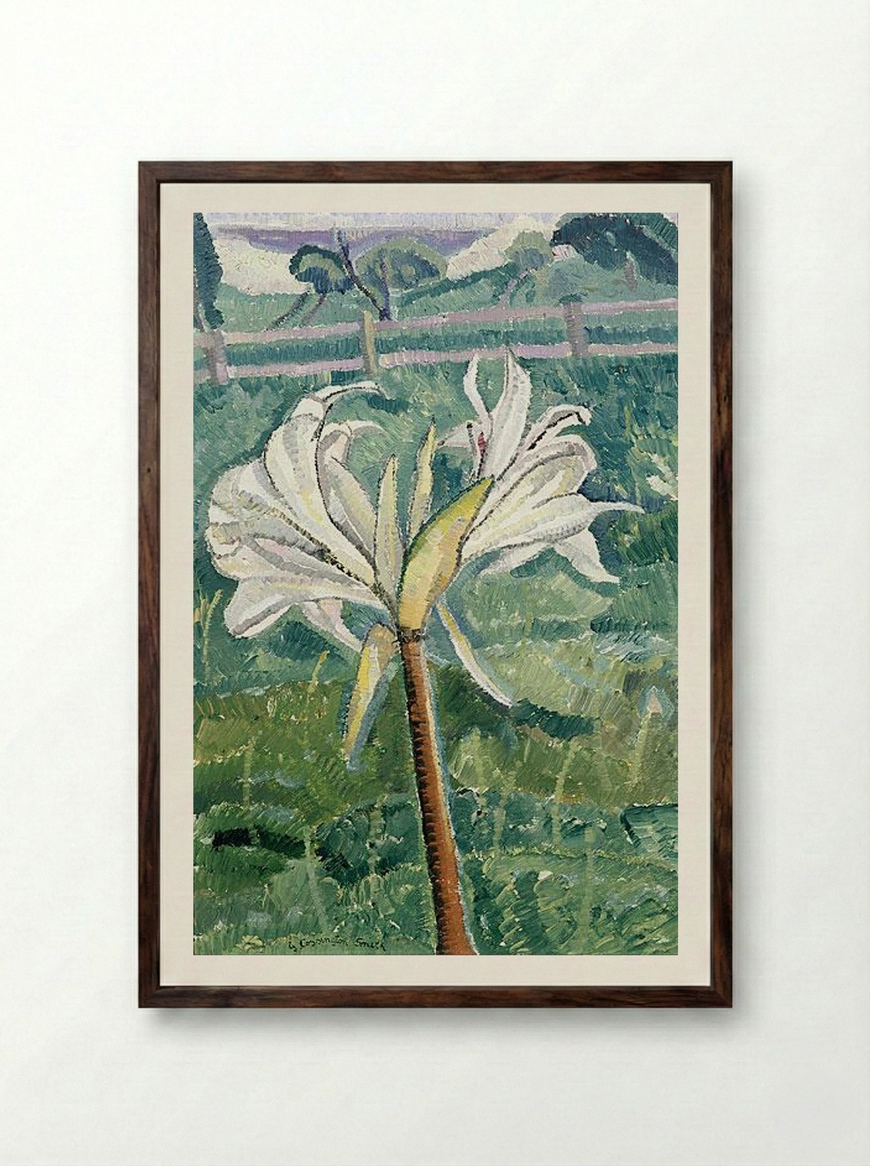 Lily growing in a field by the sea - Grace Cossington Smith - Framed Print Dark Wood