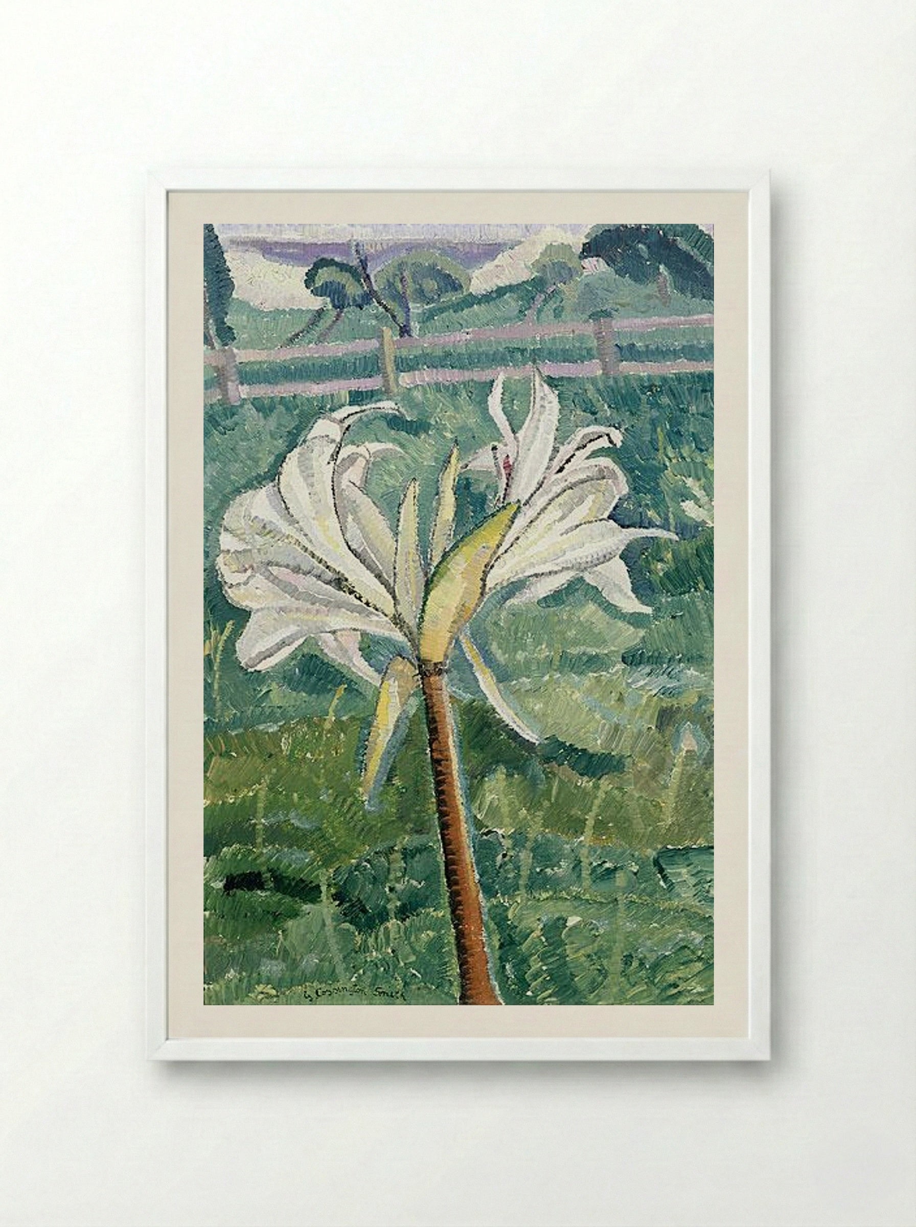 Lily growing in a field by the sea - Grace Cossington Smith - Framed Print White