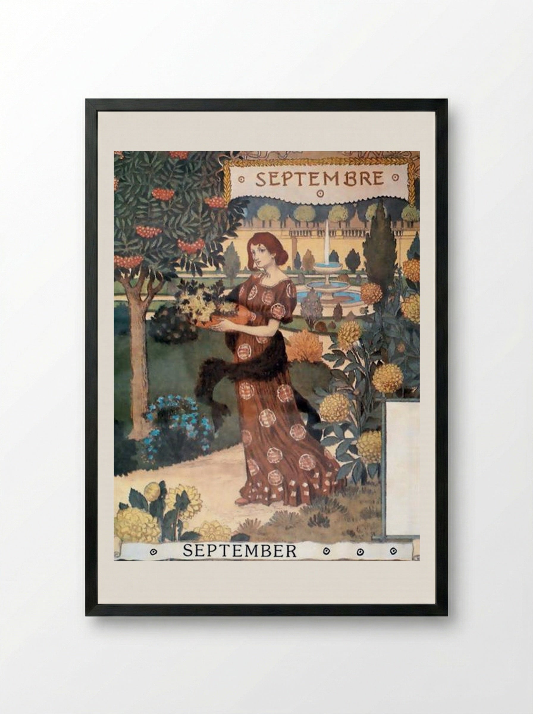 La Belle Jardinière - Septembre - Eugène Grasset - Framed Print Black