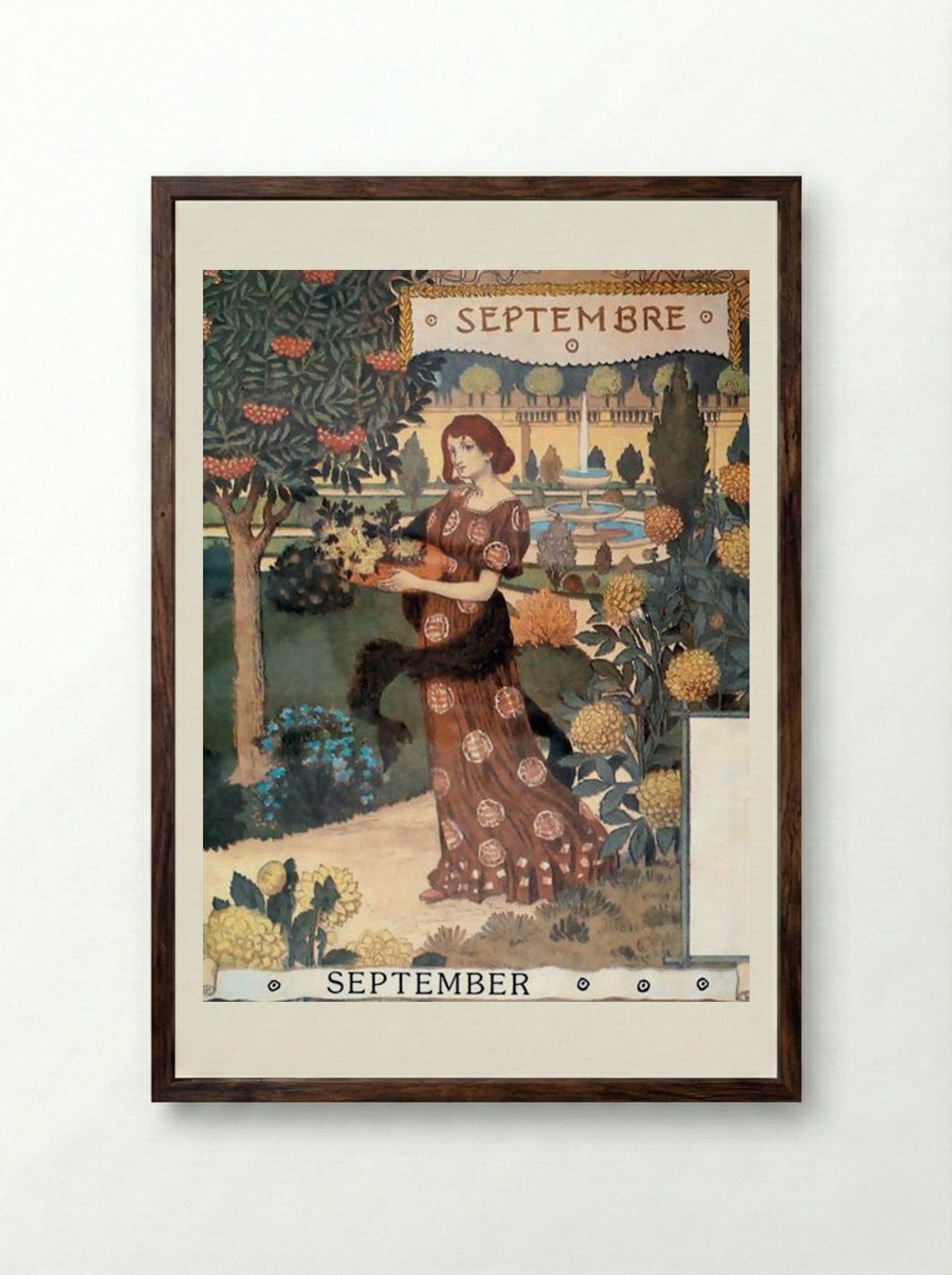 La Belle Jardinière - Septembre - Eugène Grasset - Framed Print Dark Wood