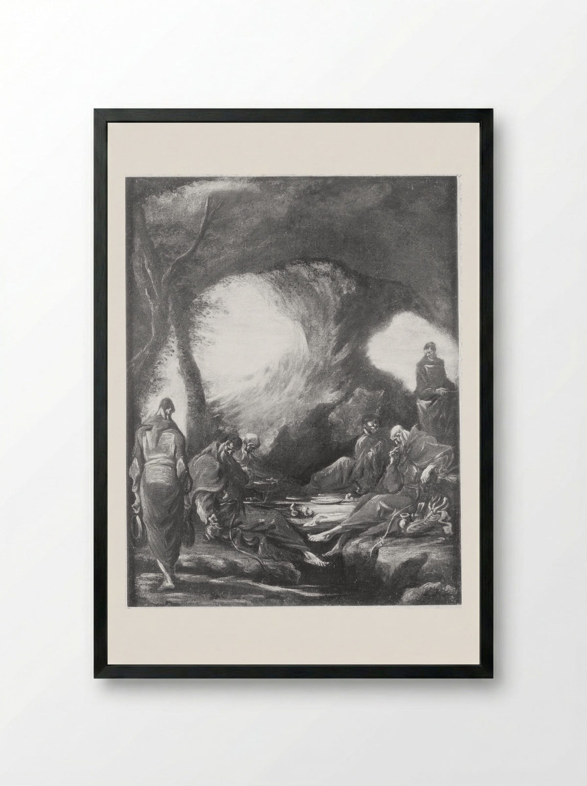 Monks in a Grotto - Alessandro Magnasco - Framed Print Black