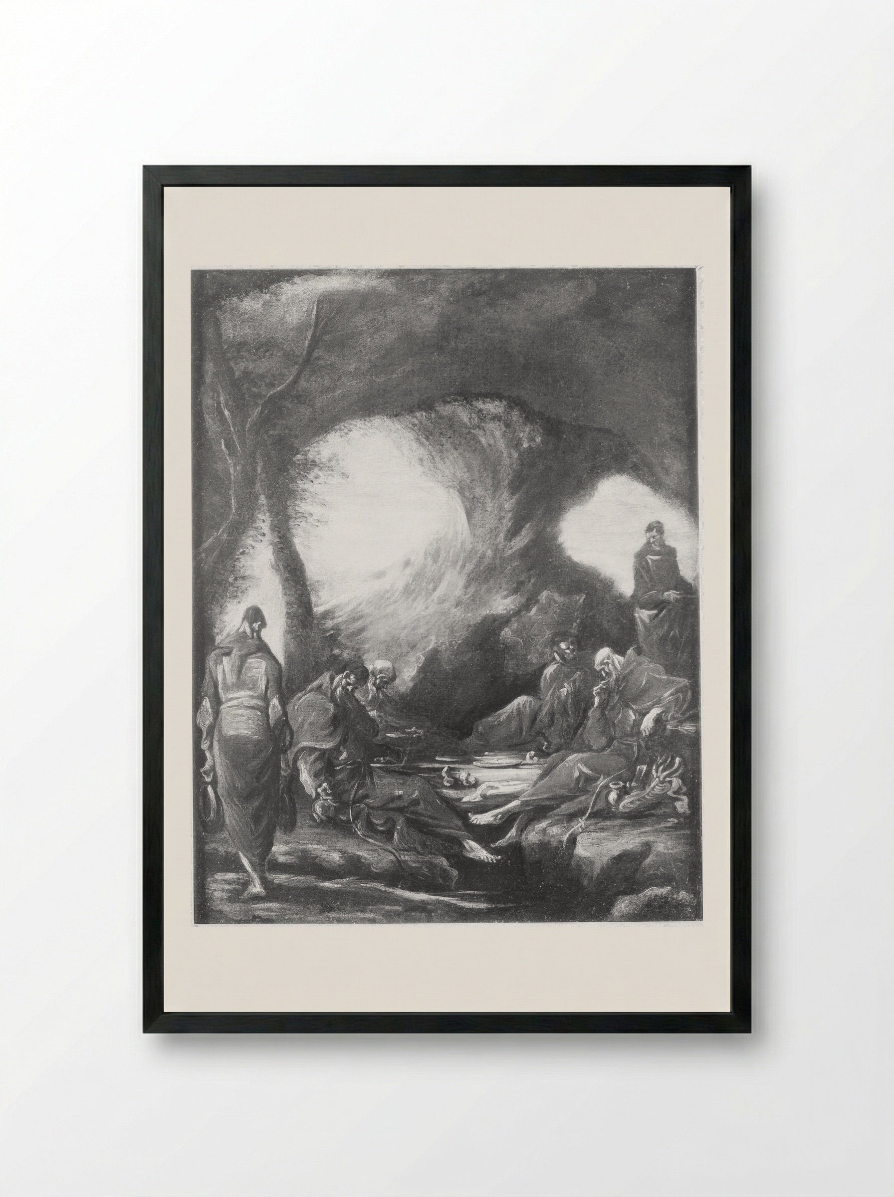Monks in a Grotto - Alessandro Magnasco - Framed Print Black
