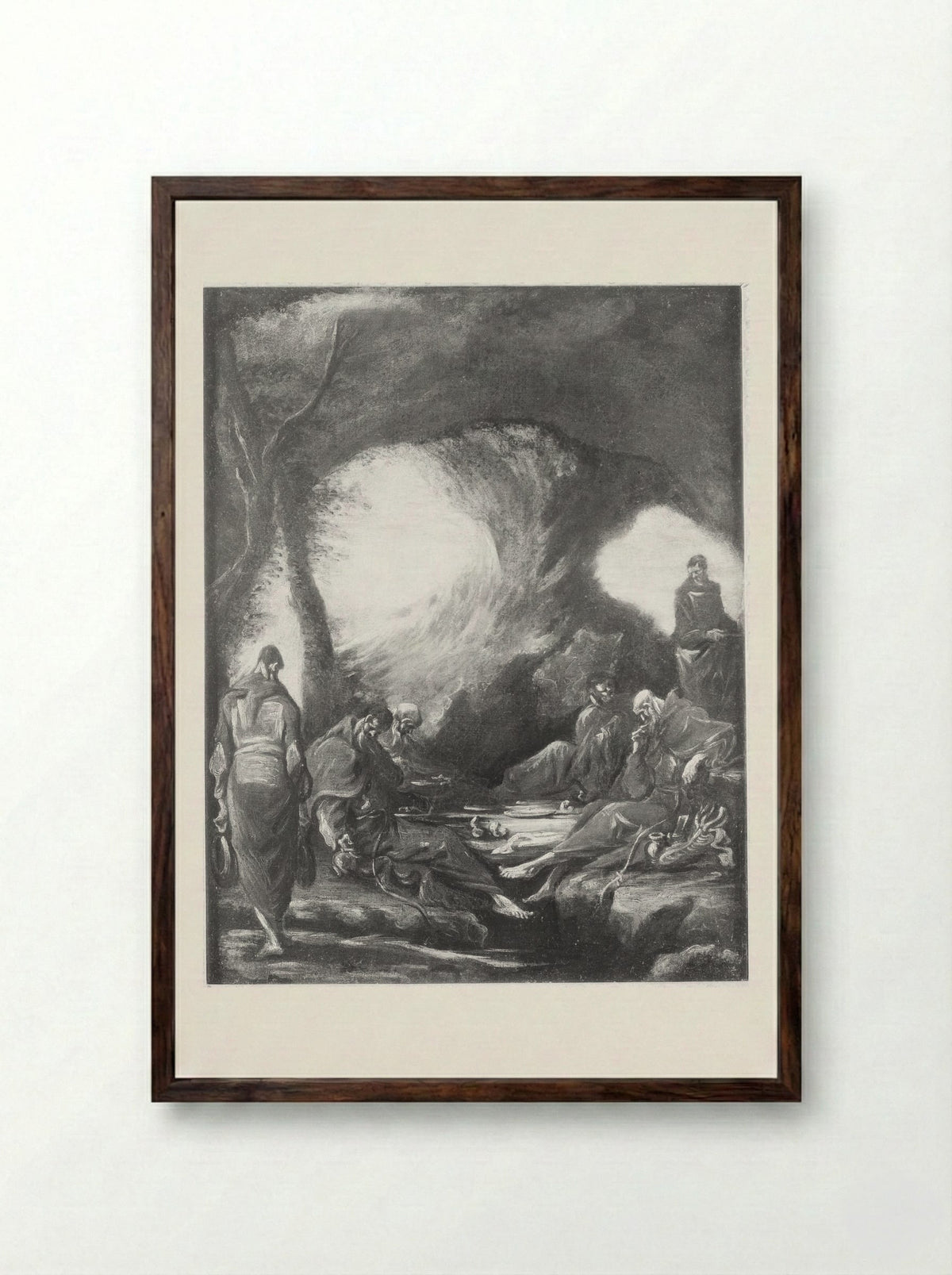 Monks in a Grotto - Alessandro Magnasco - Framed Print Dark Wood