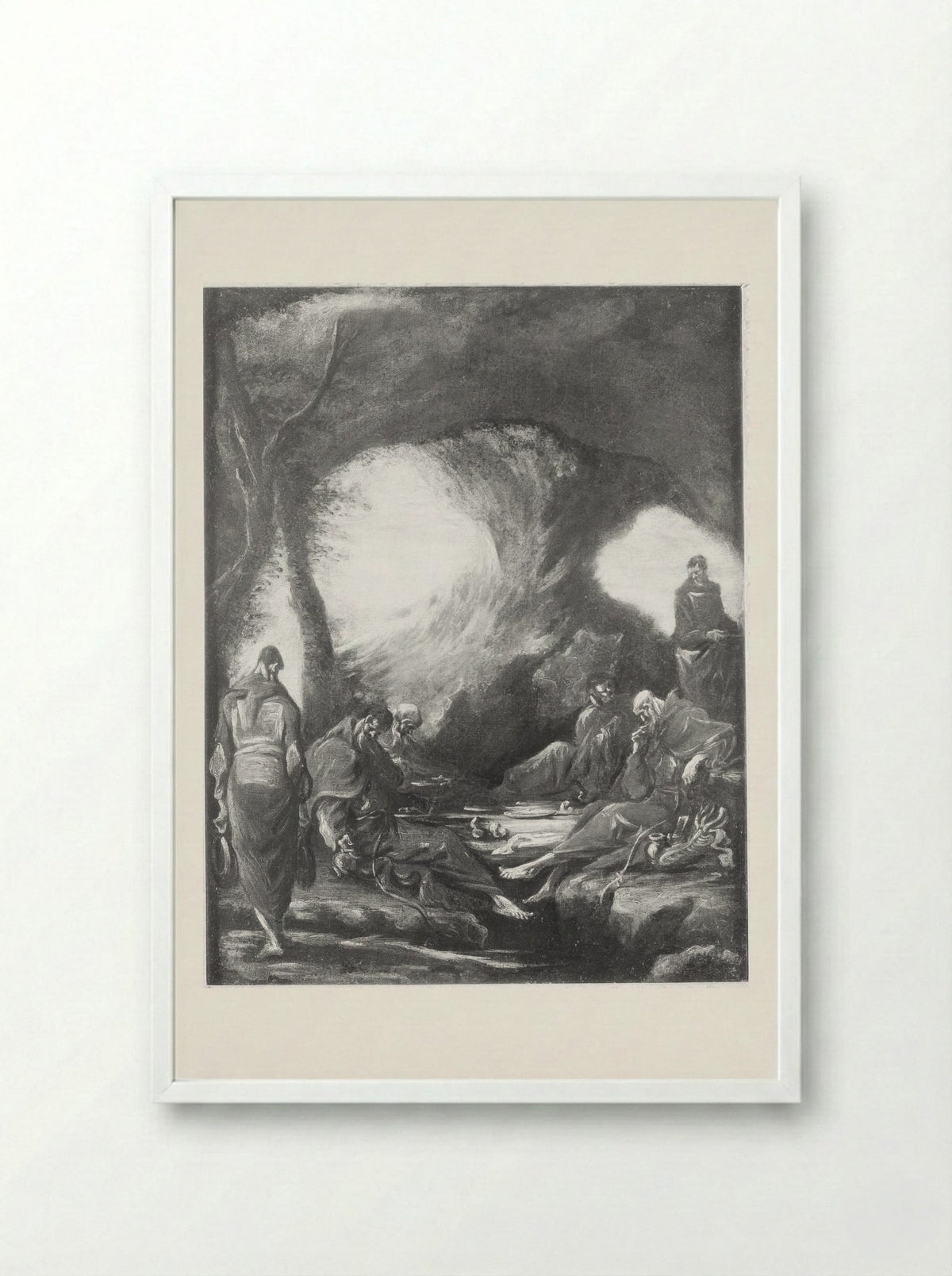 Monks in a Grotto - Alessandro Magnasco - Framed Print White