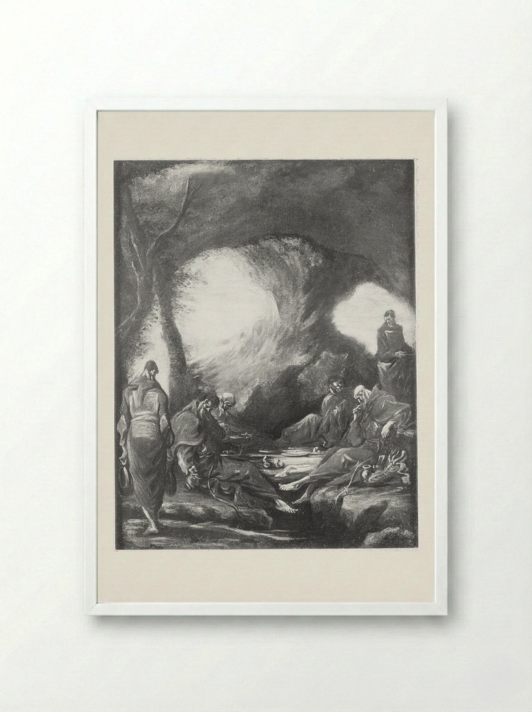 Monks in a Grotto - Alessandro Magnasco - Framed Print White