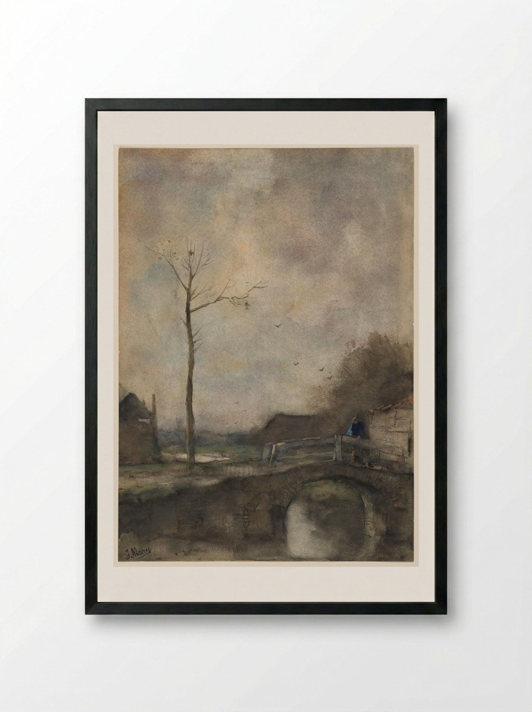 Untitled (Bridge and Bare Tree) - Jacob Maris - Framed Print Black