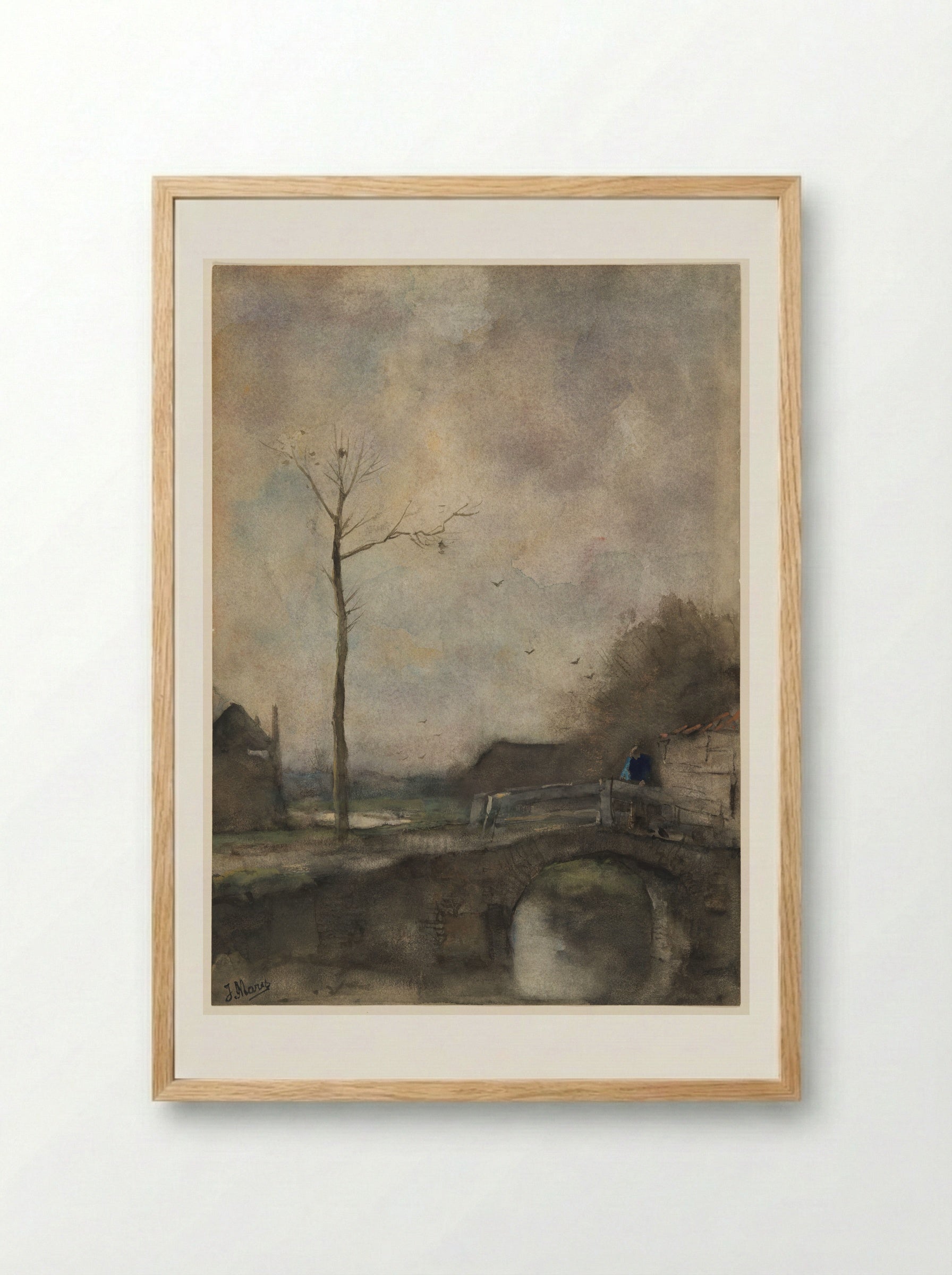 Untitled (Bridge and Bare Tree) - Jacob Maris - Framed Print Wood