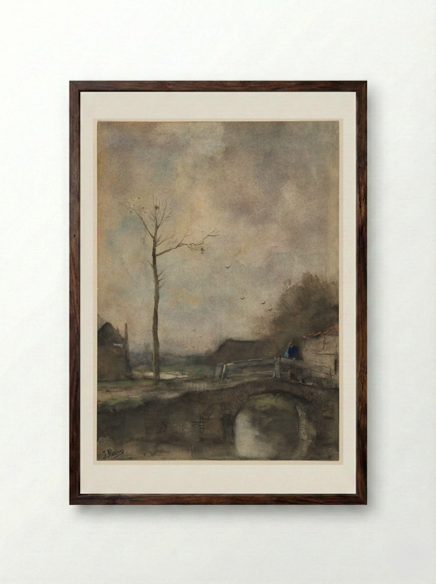 Untitled (Bridge and Bare Tree) - Jacob Maris - Framed Print Dark Wood