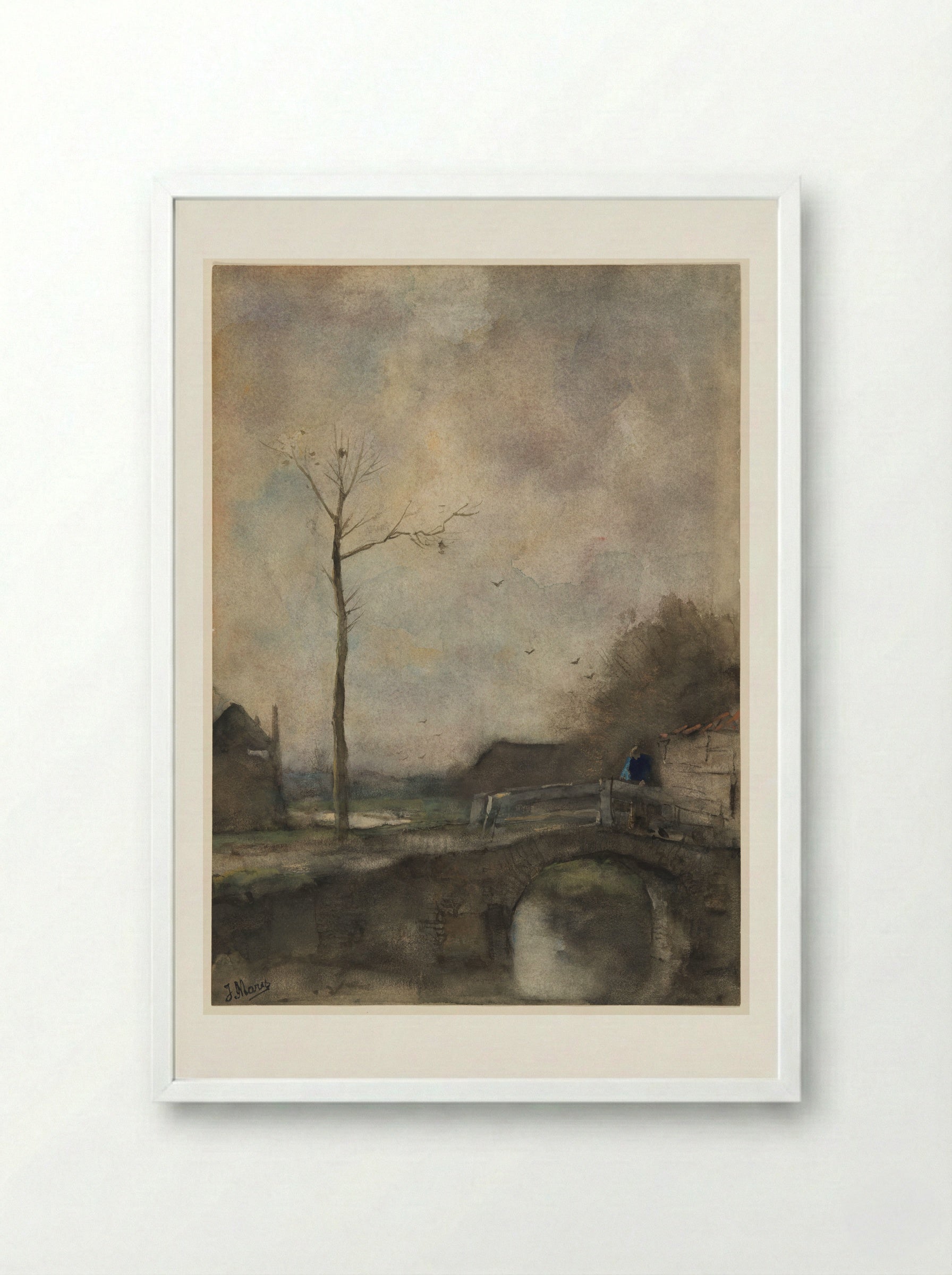 Untitled (Bridge and Bare Tree) - Jacob Maris - Framed Print White