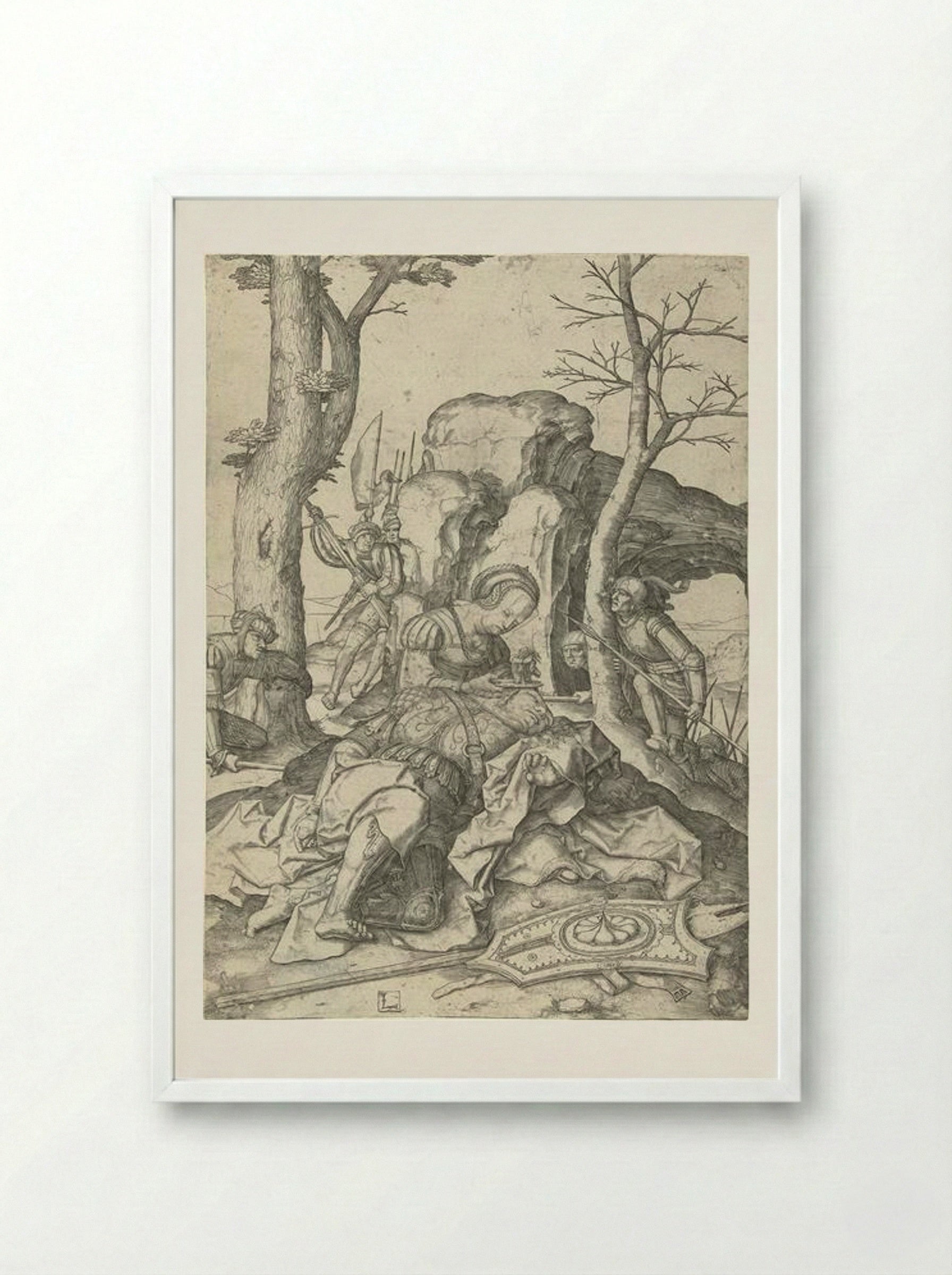 Samson and Delilah - Lucas van Leyden - Framed Print White