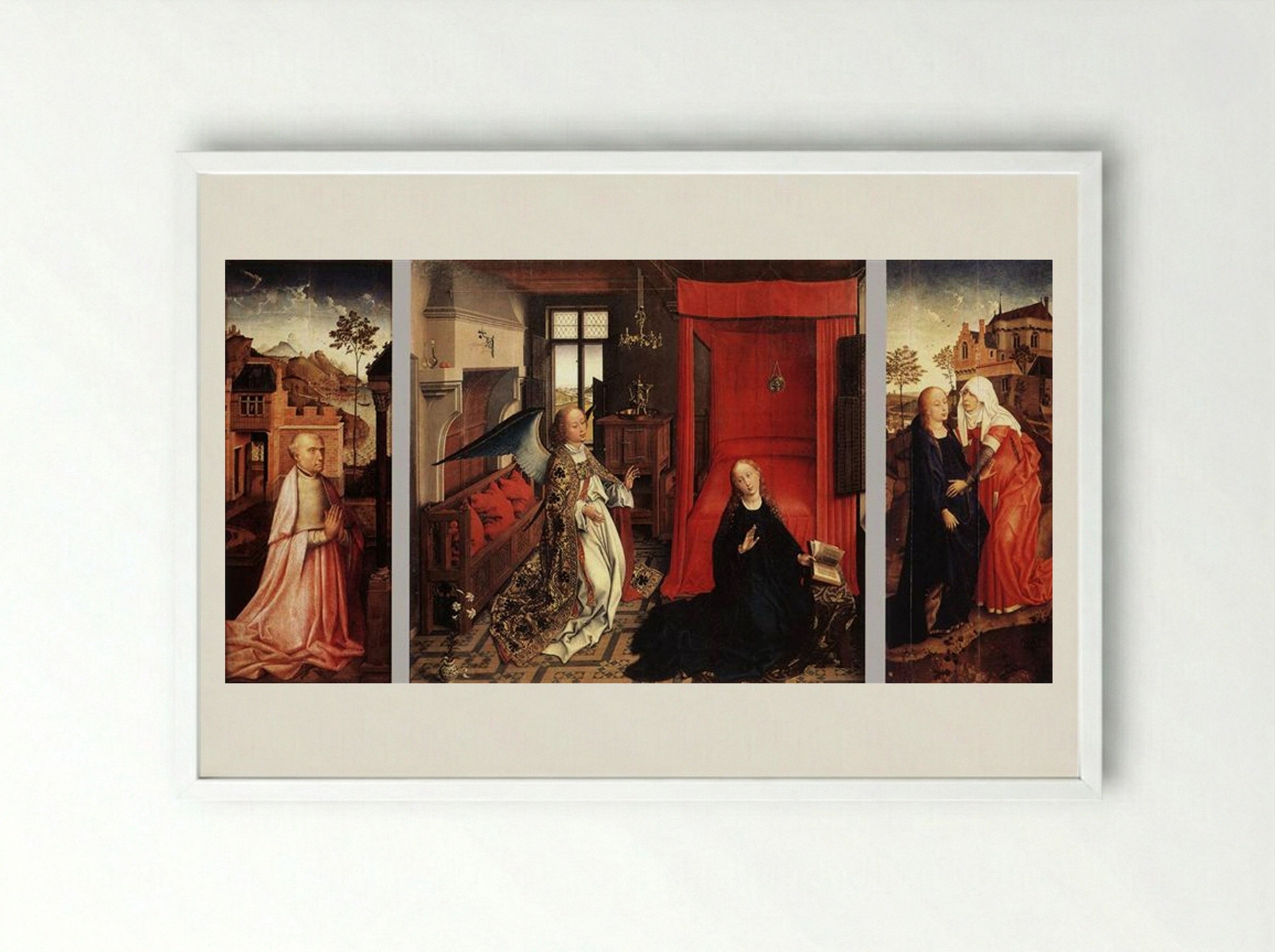 The Annunciation (The Bladelin Triptych) - Rogier van der Weyden - Framed Print White