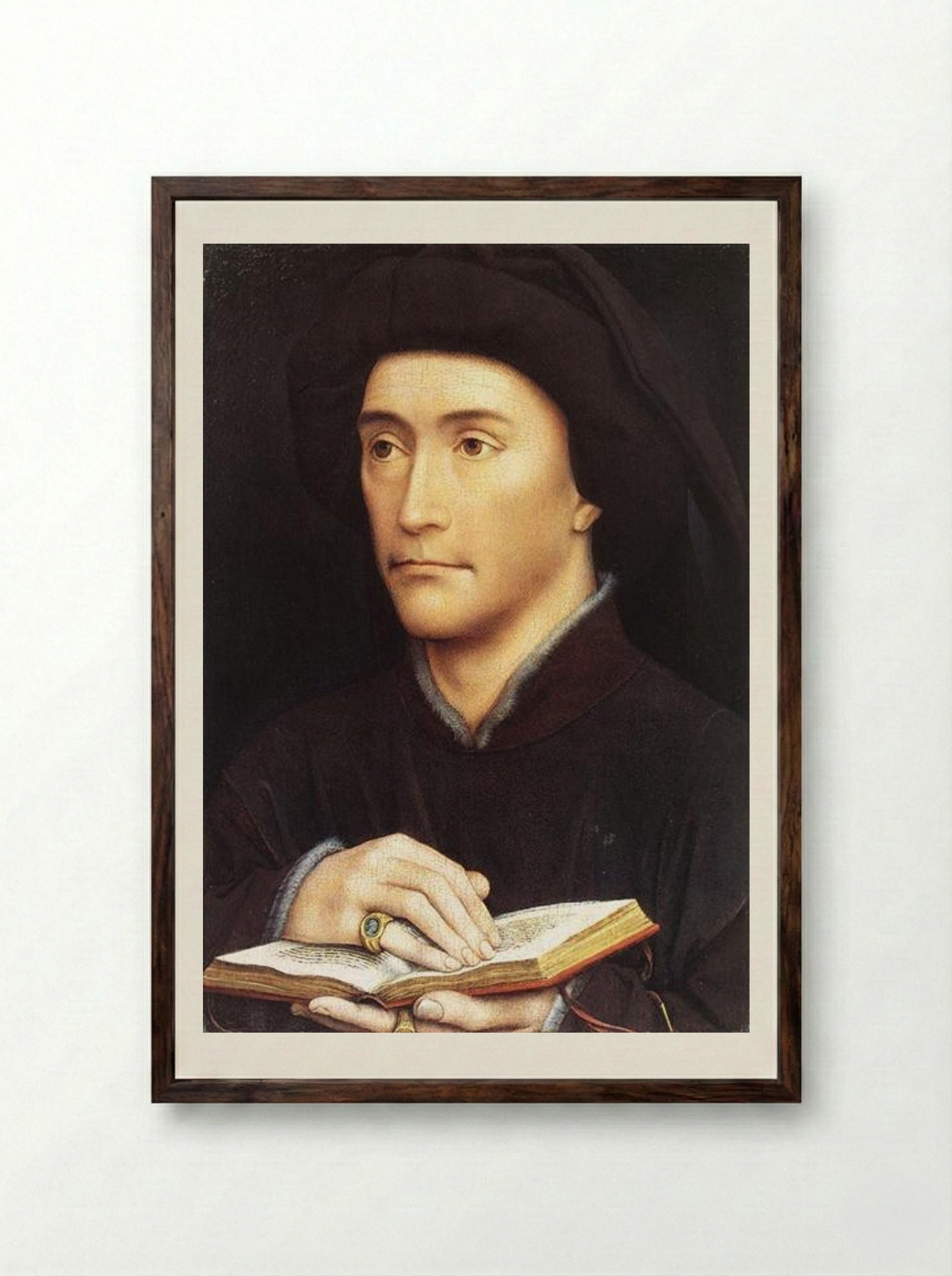 Portrait of a Man with a Book - Rogier van der Weyden - Framed Print Dark Wood