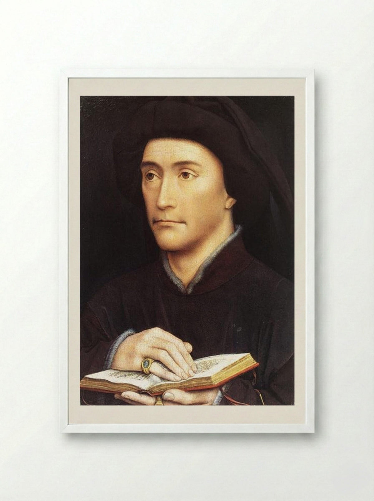 Portrait of a Man with a Book - Rogier van der Weyden - Framed Print White