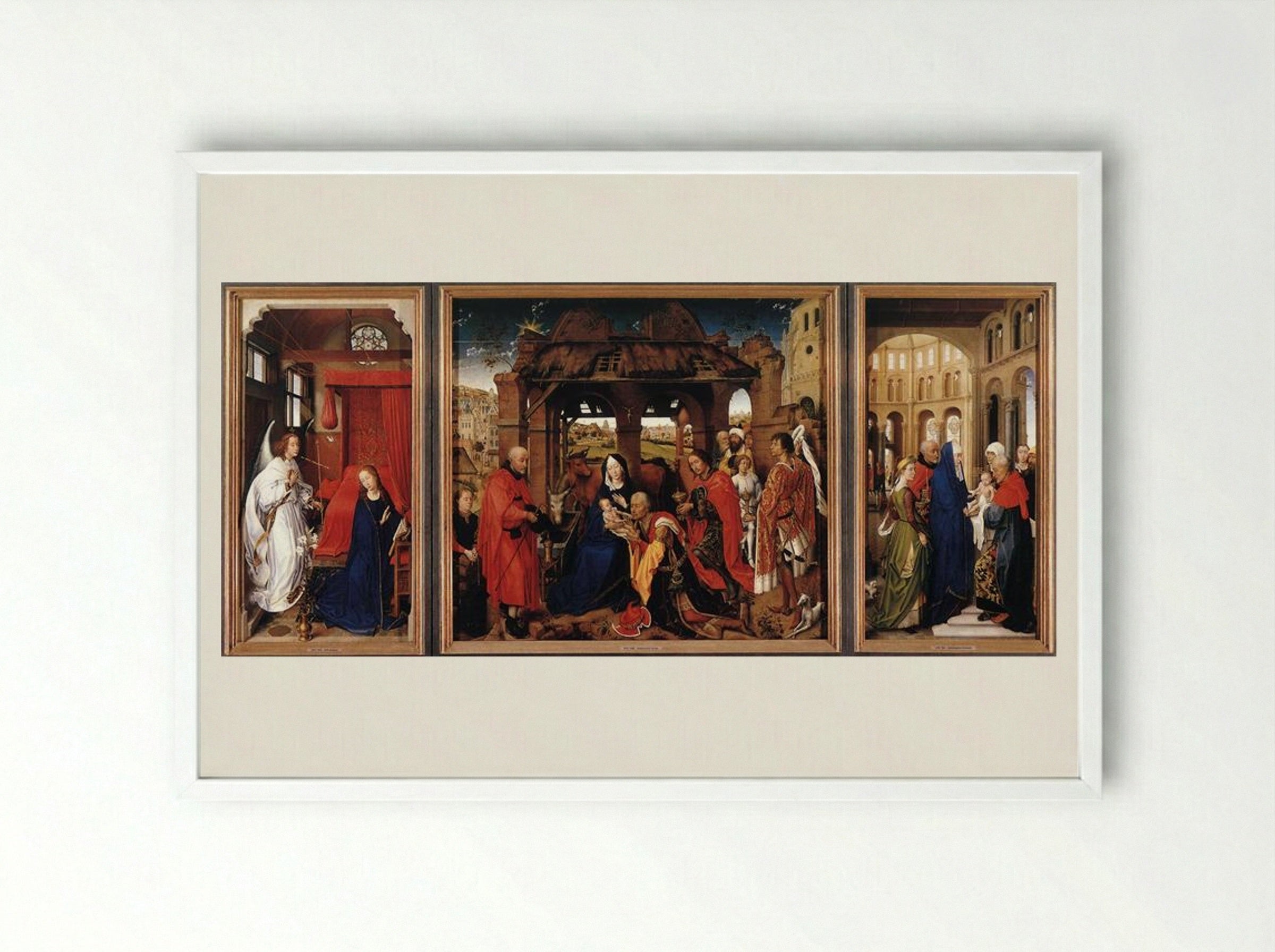 Saint Columba Altarpiece - Rogier van der Weyden - Framed Print White