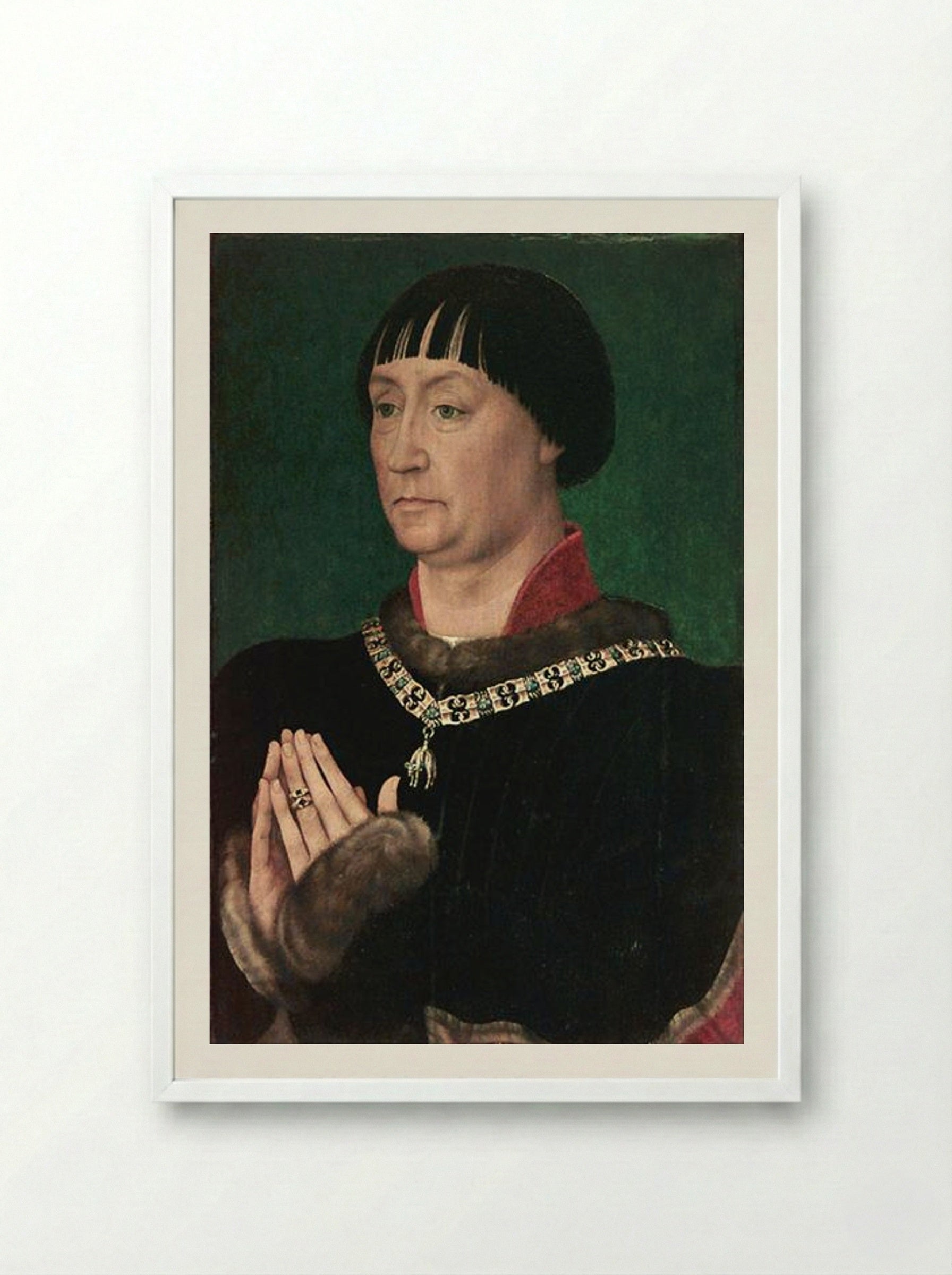 Portrait of Jean le Belliqueux - Rogier van der Weyden - Framed Print White