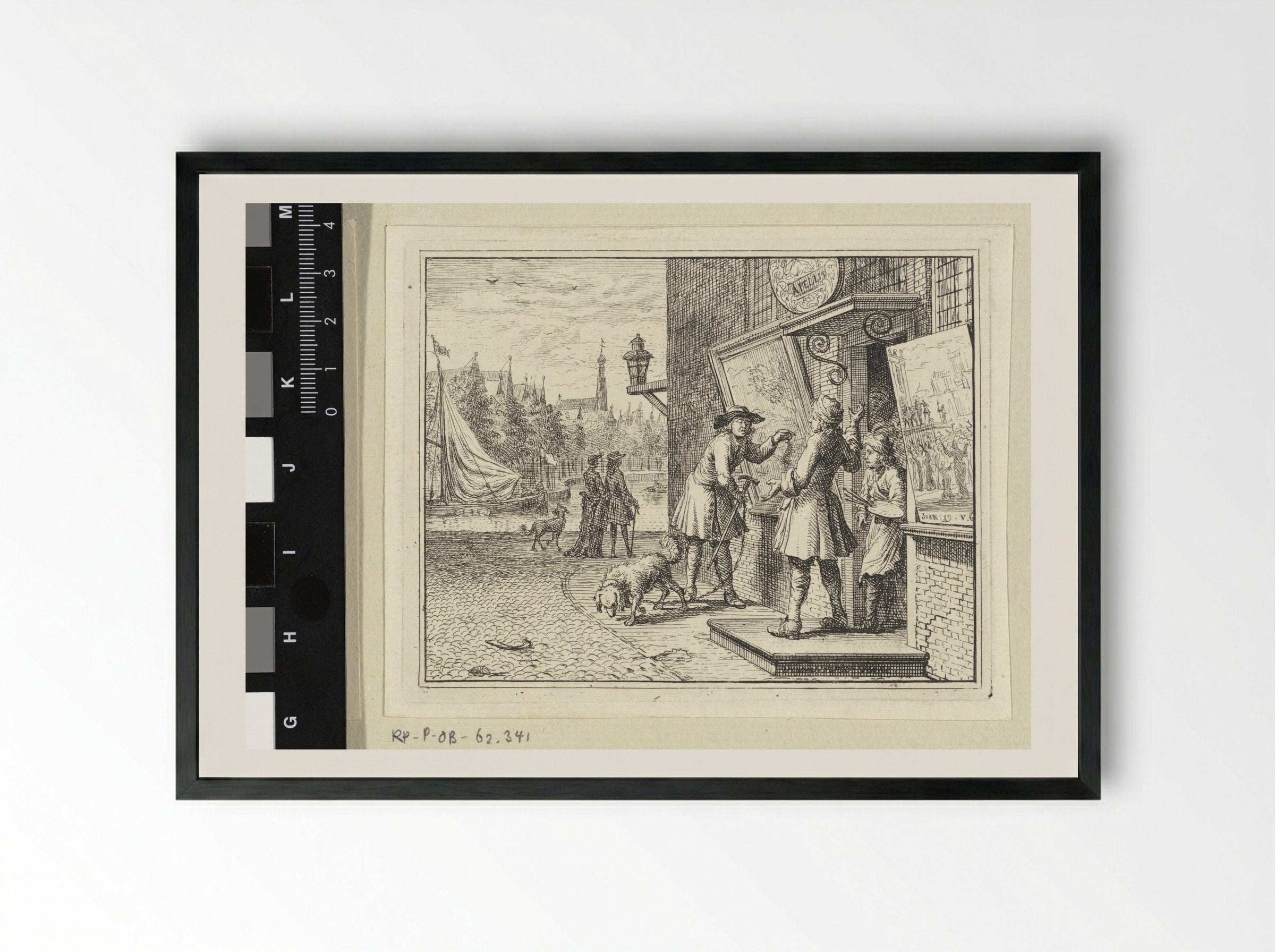 Man Before a Painter's Shop - Vincent Laurensz. van der Vinne (II) - Framed Print Black