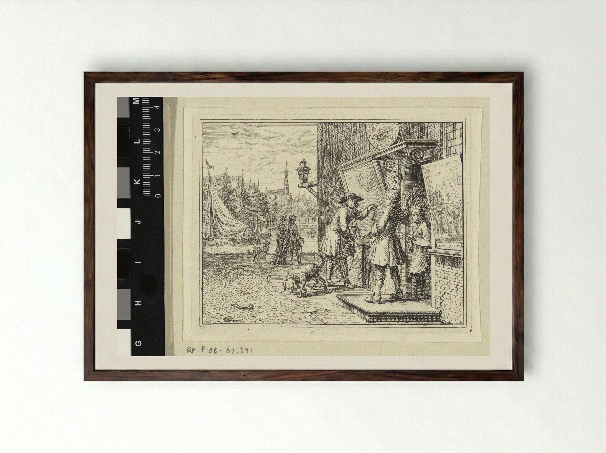 Man Before a Painter's Shop - Vincent Laurensz. van der Vinne (II) - Framed Print Dark Wood