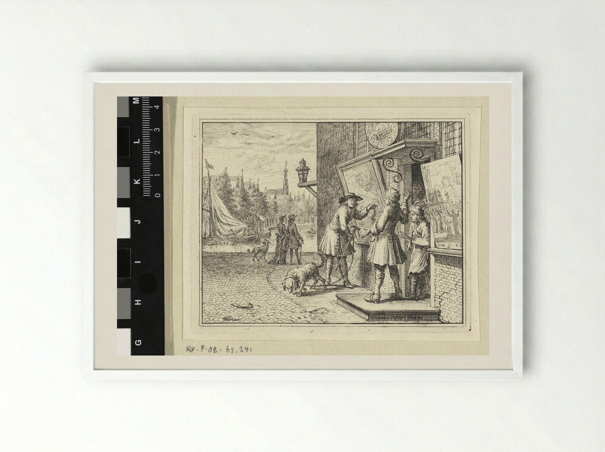 Man Before a Painter's Shop - Vincent Laurensz. van der Vinne (II) - Framed Print White