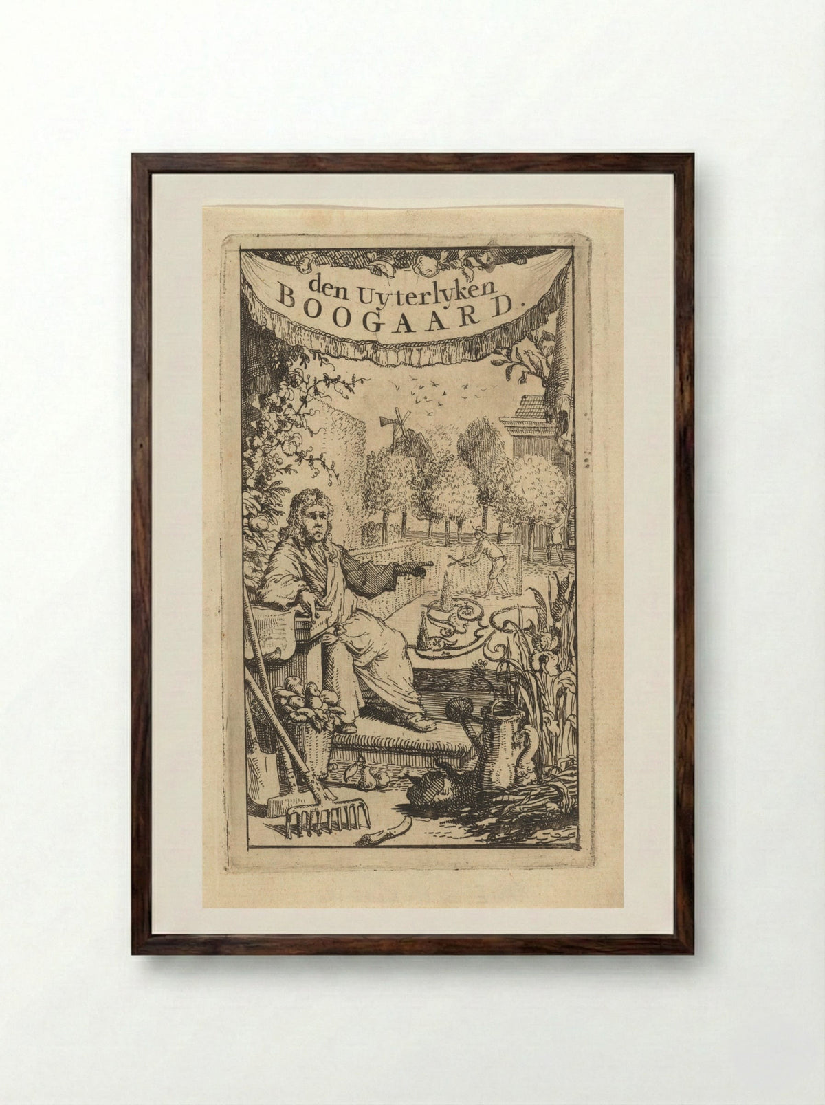 Man in een tuin - Vincent Laurensz. van der Vinne (II) - Framed Print Dark Wood