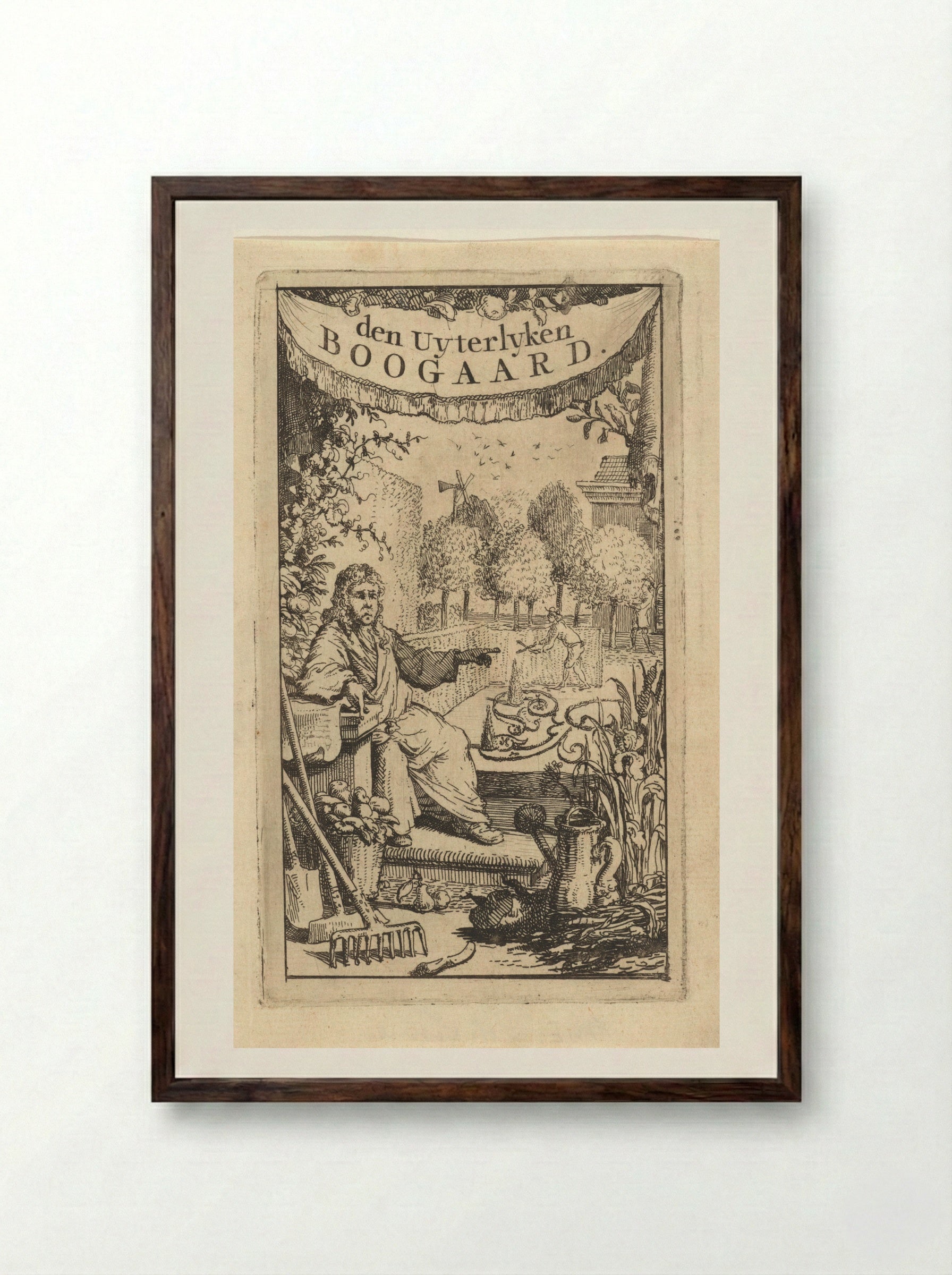 Man in een tuin - Vincent Laurensz. van der Vinne (II) - Framed Print Dark Wood